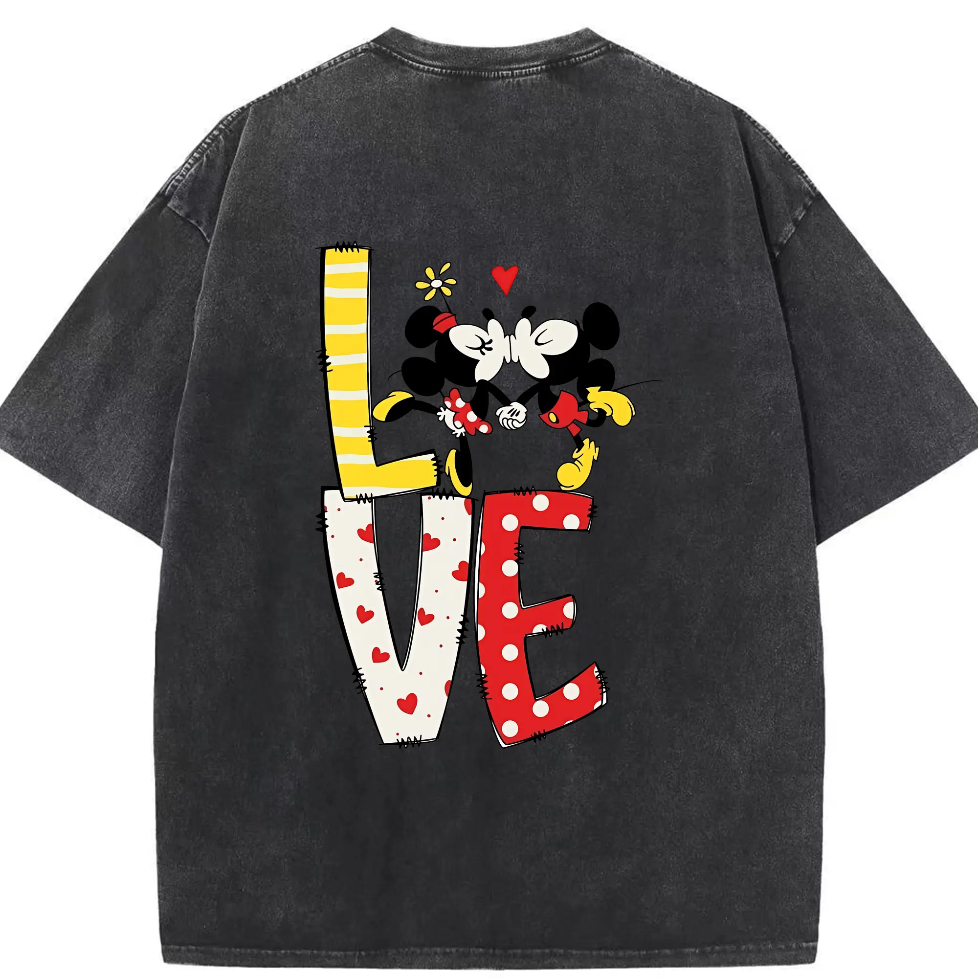 ミッキーマウス（Mickey Mouse） グッズ ミニーマウス（Minnie Mouse） - 綿100％ ヴィンテージ風 半袖Tシャツ ・ 背面プリント ・ 柔らか肌触り ・ 通気性 快適 ・ スポーツ カジュアル 外出用