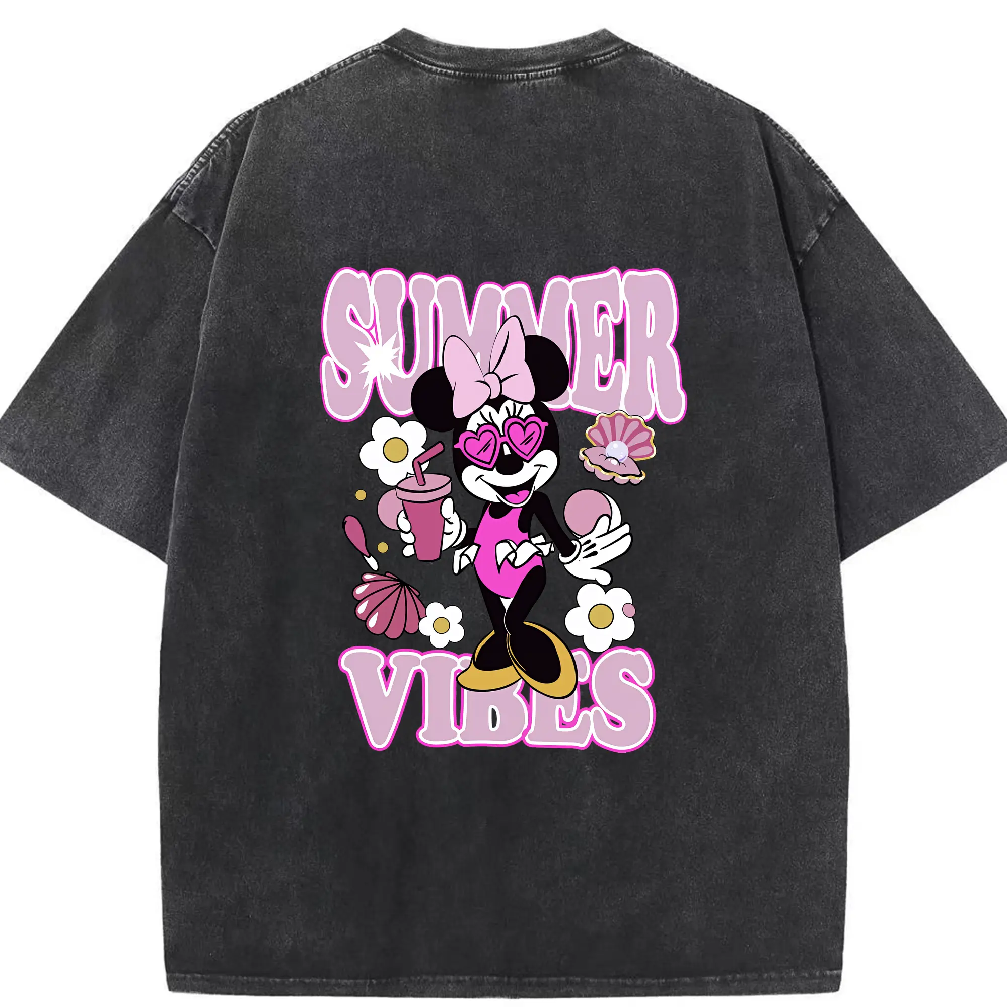 ミッキーマウス（Mickey Mouse） グッズ ミニーマウス（Minnie Mouse） - 綿100％ ヴィンテージ風 半袖Tシャツ ・ 背面プリント ・ 柔らか肌触り ・ 通気性 快適 ・ スポーツ カジュアル 外出用