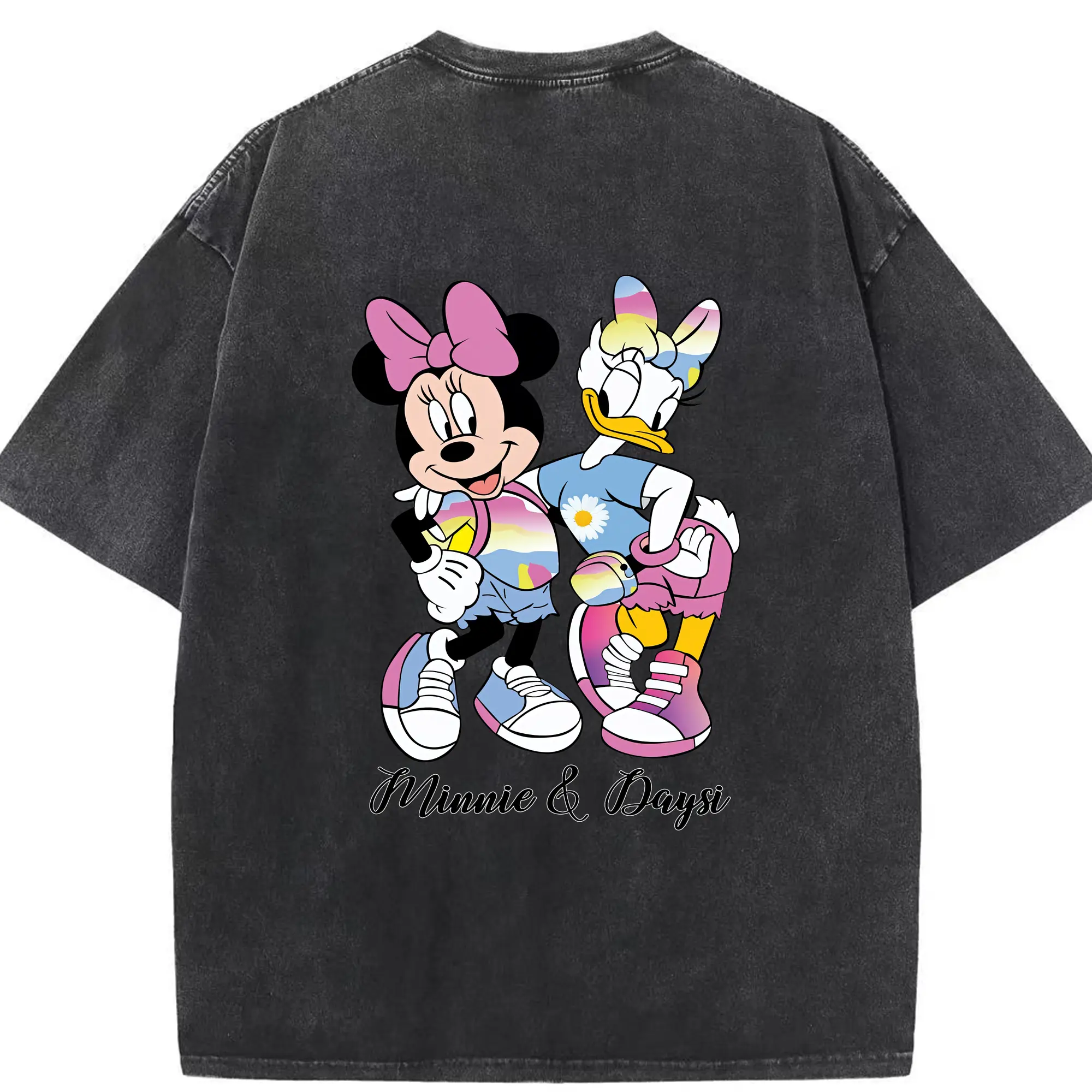 ミッキーマウス（Mickey Mouse） グッズ ミニーマウス（Minnie Mouse） - 綿100％ ヴィンテージ風 半袖Tシャツ ・ 背面プリント ・ 柔らか肌触り ・ 通気性 快適 ・ スポーツ カジュアル 外出用