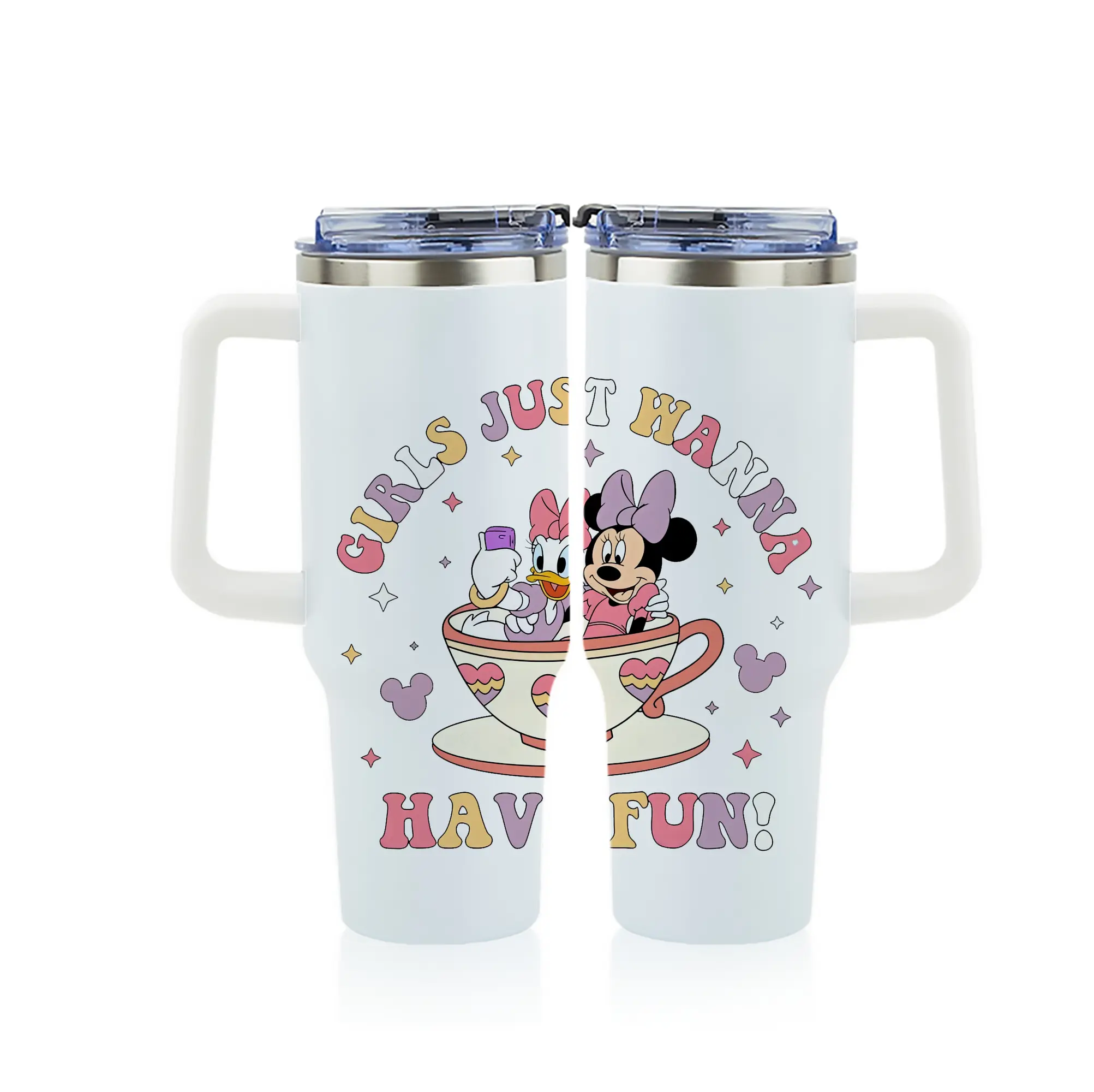 ミッキーマウス（Mickey Mouse） グッズ デイジーダック（Daisy Duck） - 1200mL フルプリント車用タンブラー ・ 304ステンレス 内側 ・ 201ステンレス 外側 ・ 保温 保冷 ・ 通勤 ドライブ アウトドア用