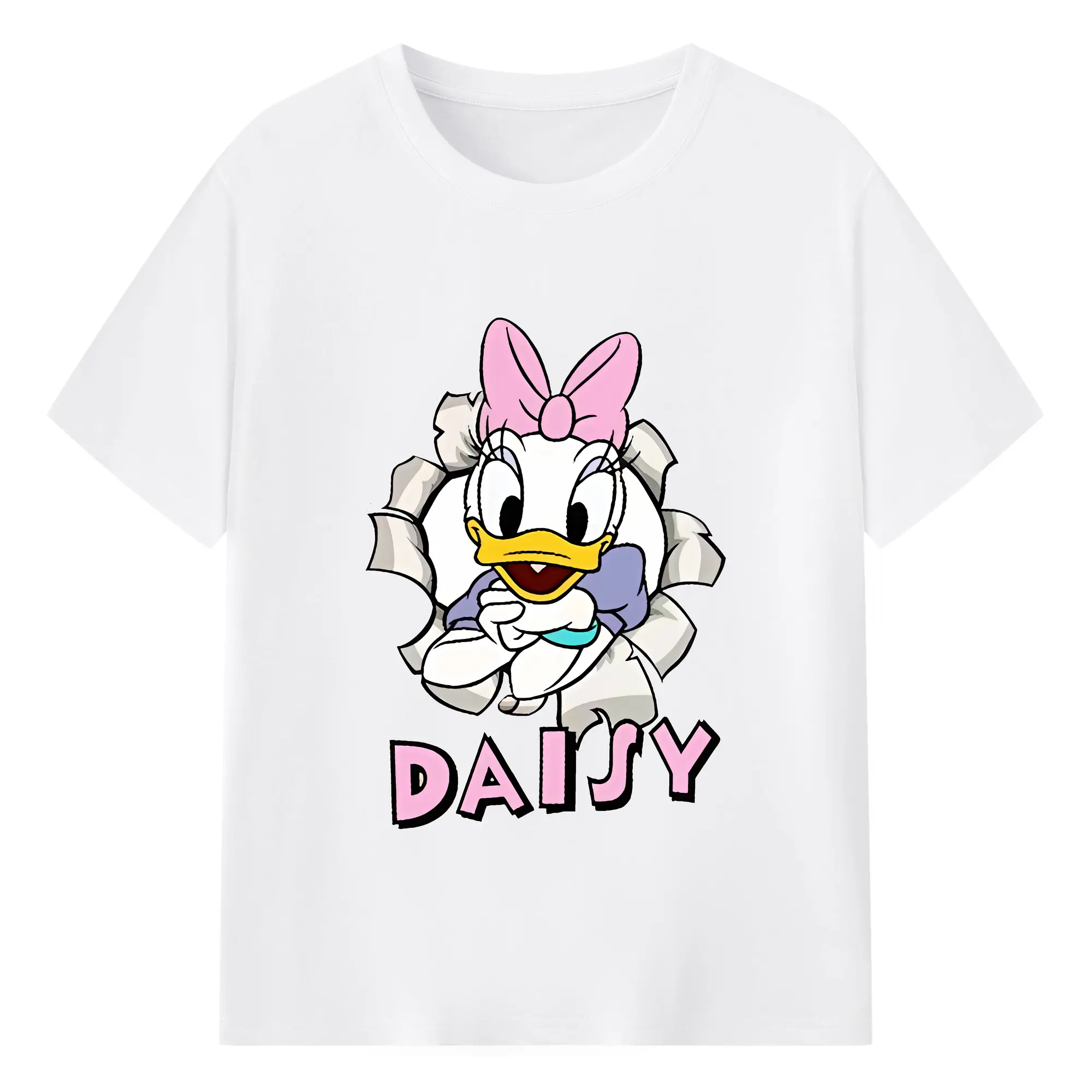 ミッキーマウス（Mickey Mouse） グッズ デイジーダック（Daisy Duck） - 綿100％ 半袖Tシャツ ・ フロントプリント ・ 快適 通気性 ・ 日常使い 散歩 スポーツ用