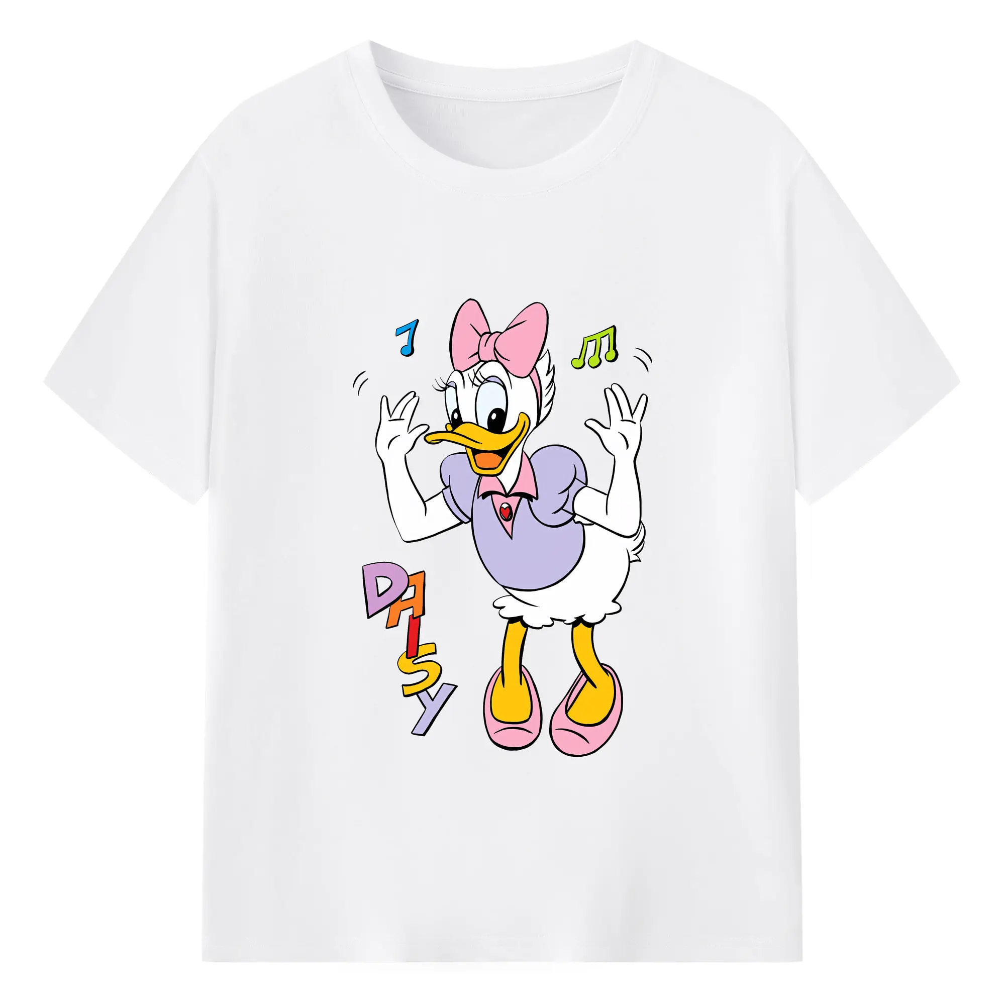 ミッキーマウス（Mickey Mouse） グッズ デイジーダック（Daisy Duck） - 綿100％ 半袖Tシャツ ・ フロントプリント ・ 快適 通気性 ・ 日常使い 散歩 スポーツ用