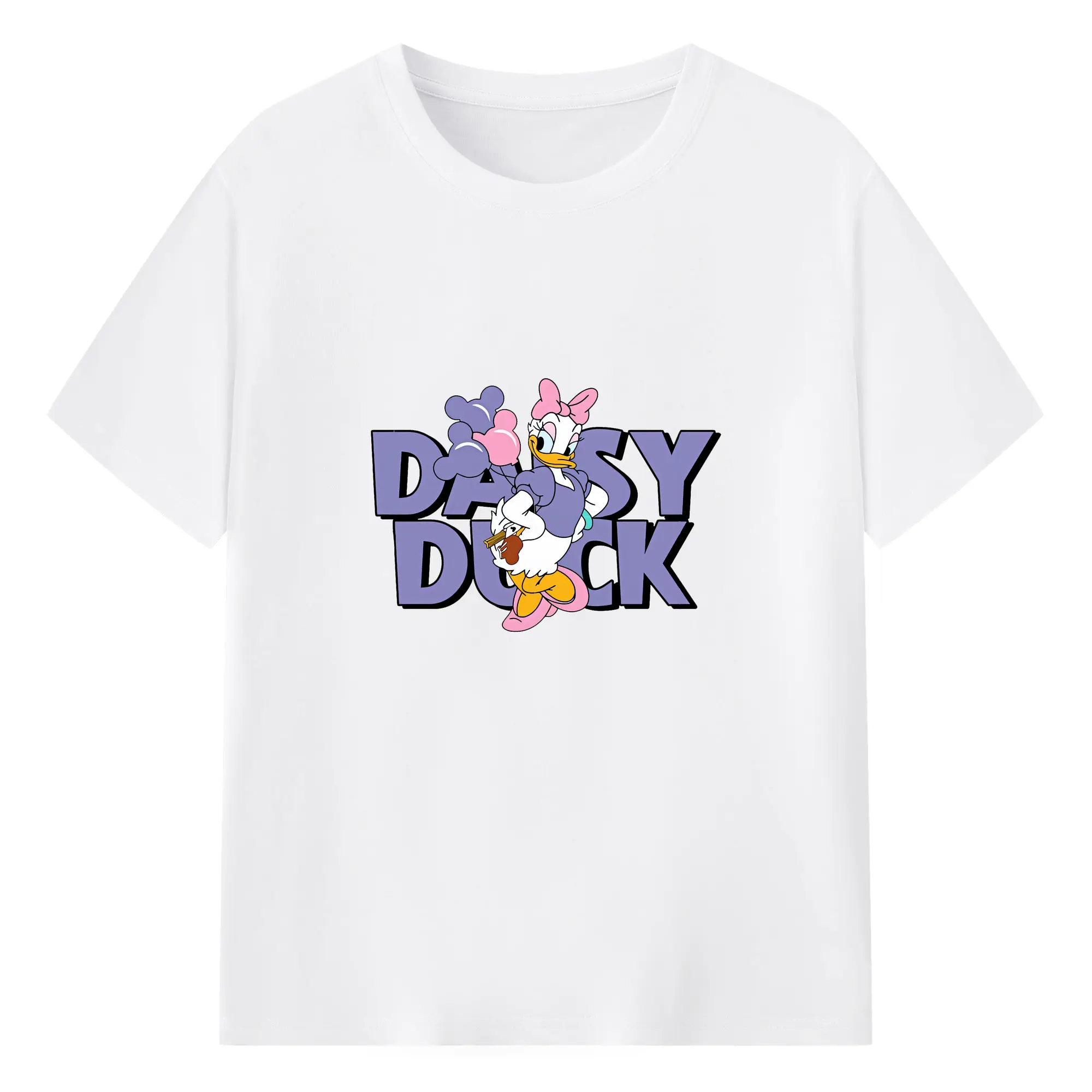 ミッキーマウス（Mickey Mouse） グッズ デイジーダック（Daisy Duck） - 綿100％ 半袖Tシャツ ・ フロントプリント ・ 快適 通気性 ・ 日常使い 散歩 スポーツ用