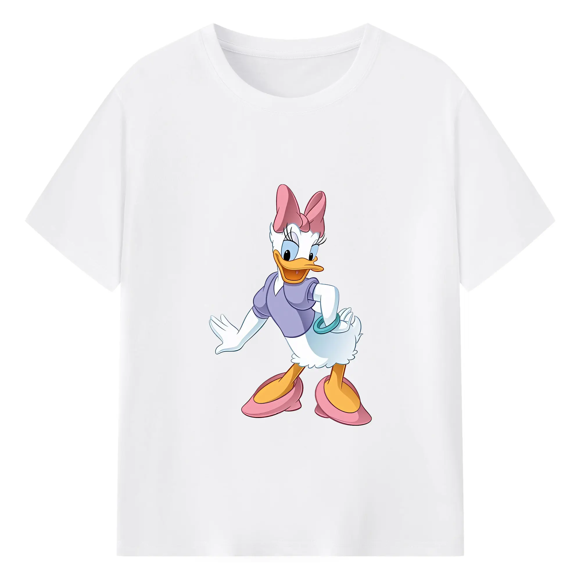 ミッキーマウス（Mickey Mouse） グッズ デイジーダック（Daisy Duck） - 綿100％ 半袖Tシャツ ・ フロントプリント ・ 快適 通気性 ・ 日常使い 散歩 スポーツ用