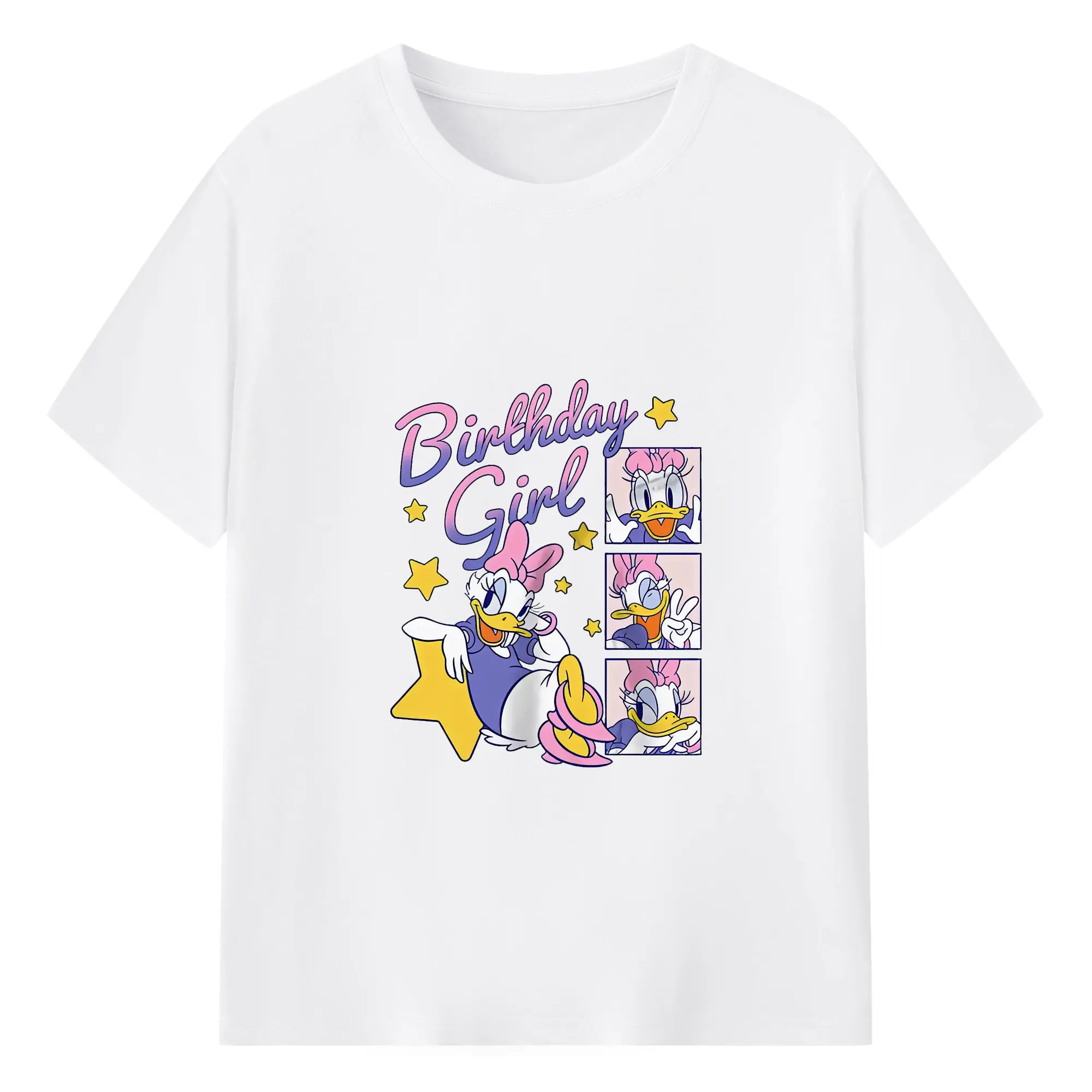 ミッキーマウス（Mickey Mouse） グッズ デイジーダック（Daisy Duck） - 綿100％ 半袖Tシャツ ・ フロントプリント ・ 快適 通気性 ・ 日常使い 散歩 スポーツ用