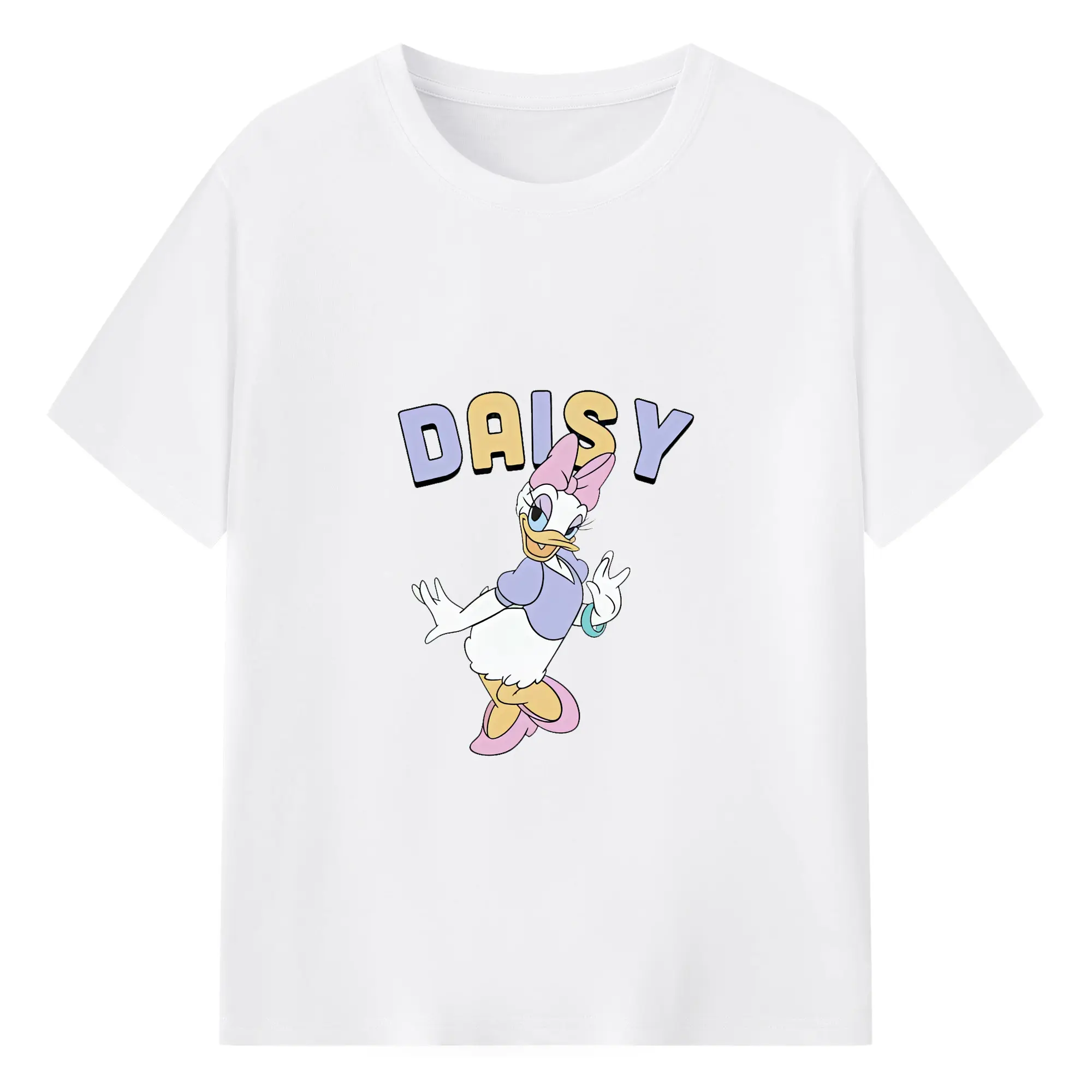 ミッキーマウス（Mickey Mouse） グッズ デイジーダック（Daisy Duck） - 綿100％ 半袖Tシャツ ・ フロントプリント ・ 快適 通気性 ・ 日常使い 散歩 スポーツ用