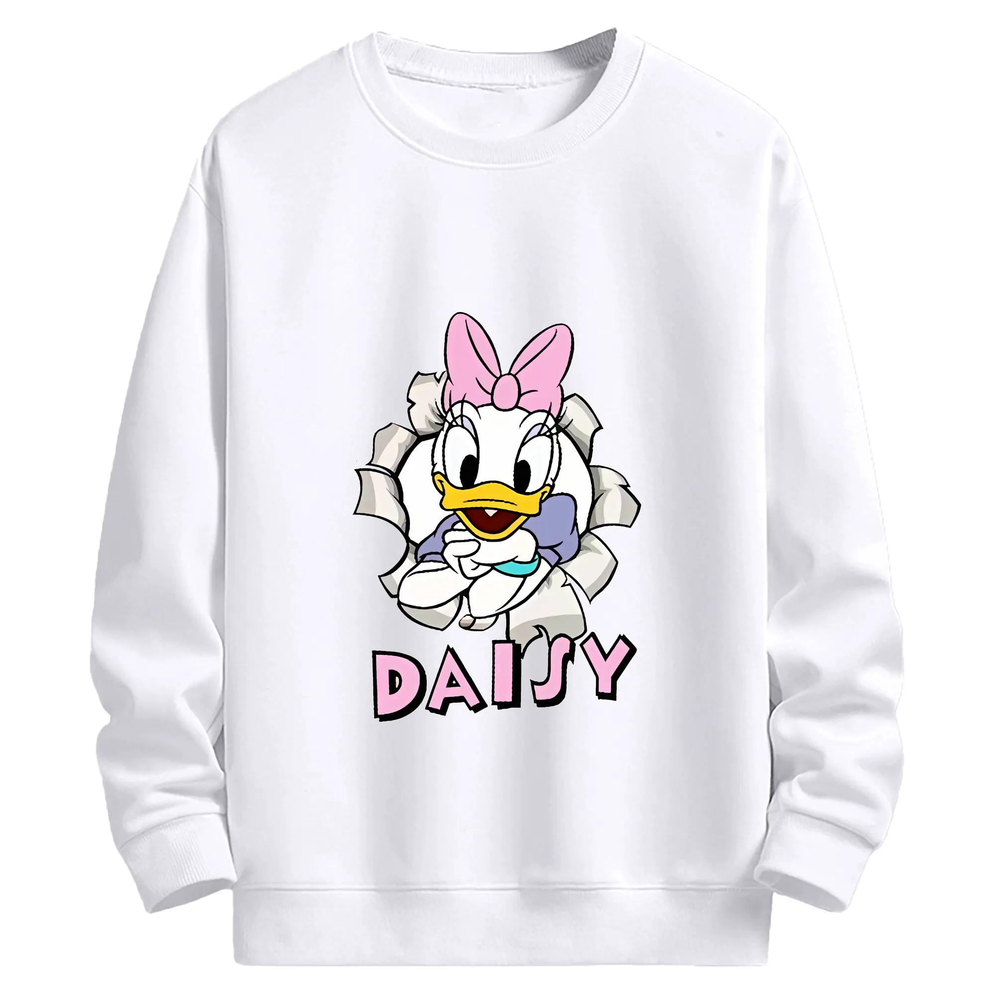 ミッキーマウス（Mickey Mouse） グッズ デイジーダック（Daisy Duck） - 高品質 クルーネック スウェット ・ コットン59％ ポリエステル41％ ・ ユニセックス 長袖 トレーナー ・ カジュアル デイリー スポーツ 散歩用