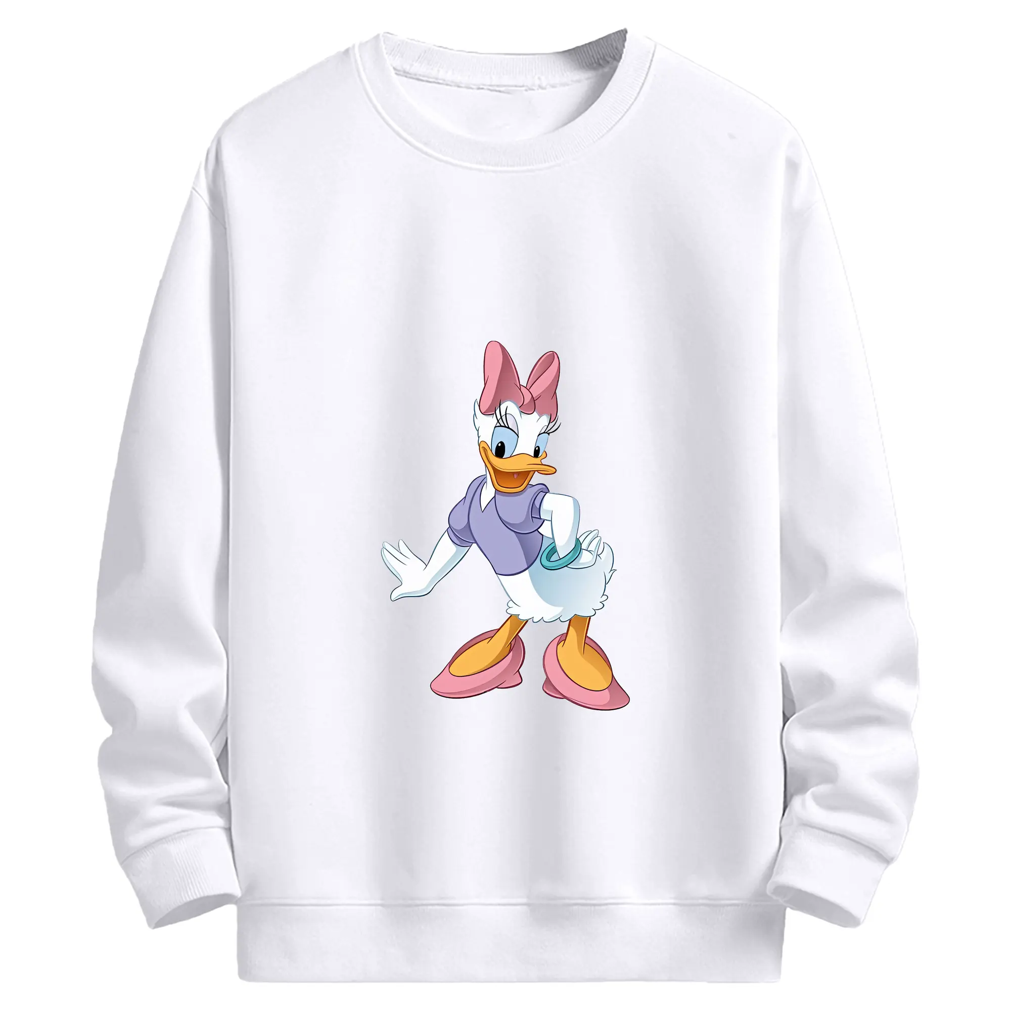 ミッキーマウス（Mickey Mouse） グッズ デイジーダック（Daisy Duck） - 高品質 クルーネック スウェット ・ コットン59％ ポリエステル41％ ・ ユニセックス 長袖 トレーナー ・ カジュアル デイリー スポーツ 散歩用