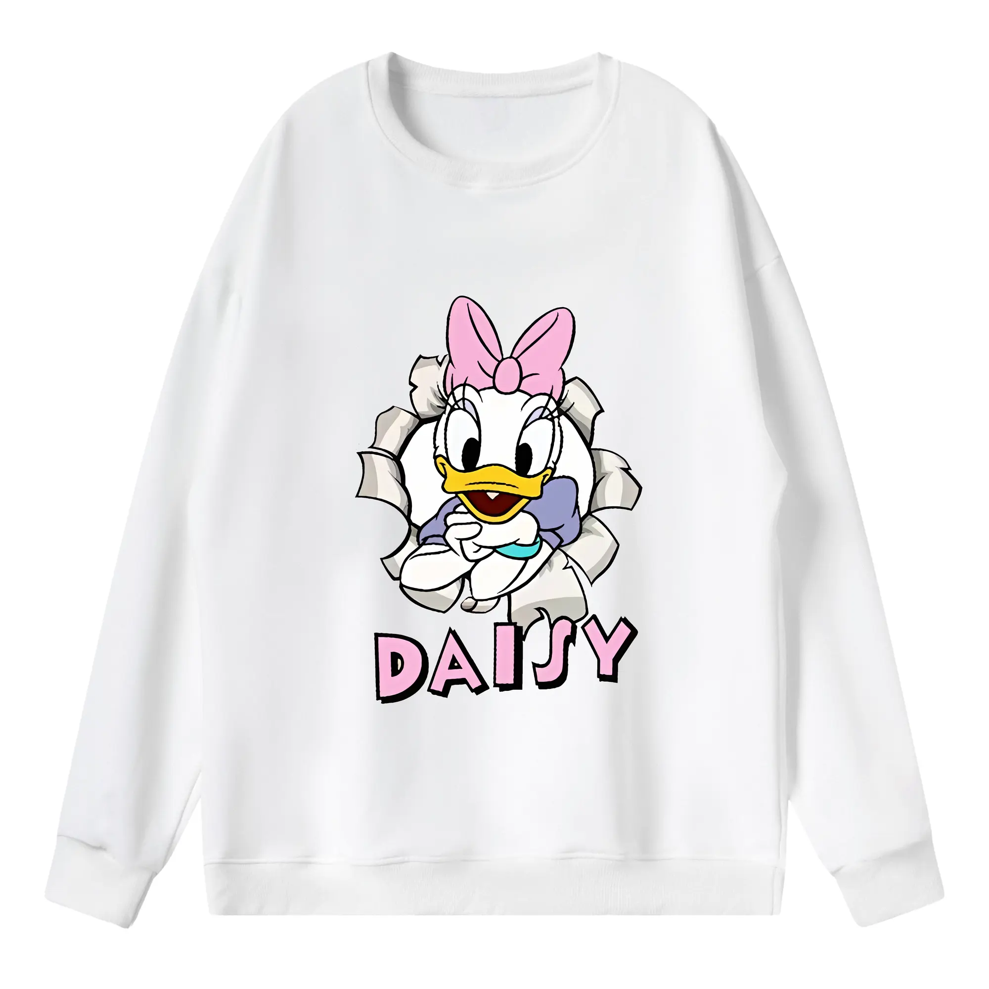 ミッキーマウス（Mickey Mouse） グッズ デイジーダック（Daisy Duck） - 薄手 クルーネック スウェット 裏毛260g · ポリエステル 春秋向け カジュアル 男女兼用 · トレーナー デイリー スポーツ 散歩に最適