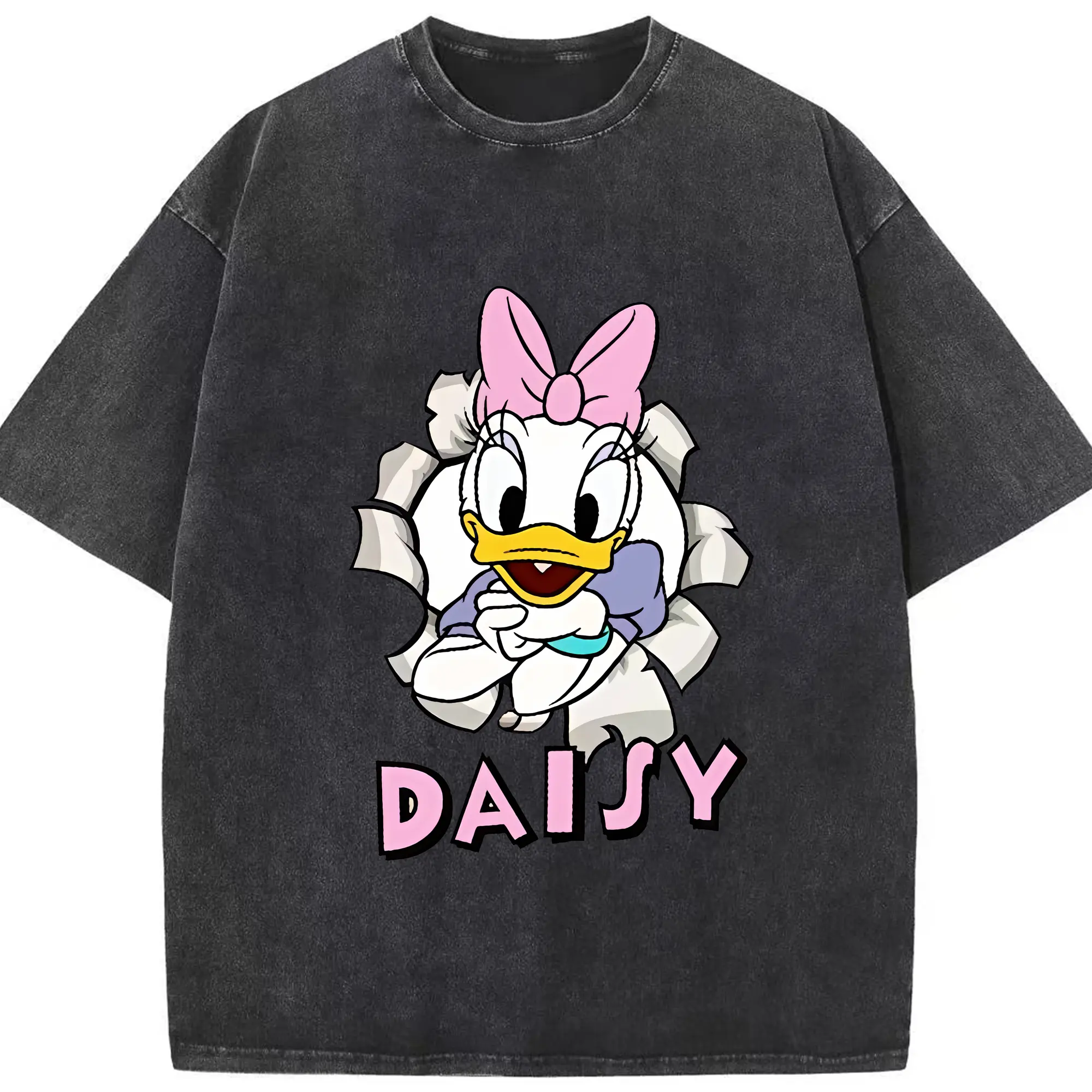 ミッキーマウス（Mickey Mouse） グッズ デイジーダック（Daisy Duck） - 綿100％ ヴィンテージ風 半袖Tシャツ ・ フロントプリント ・ 柔らか肌触り ・ 通気性 快適 ・ スポーツ カジュアル 外出用