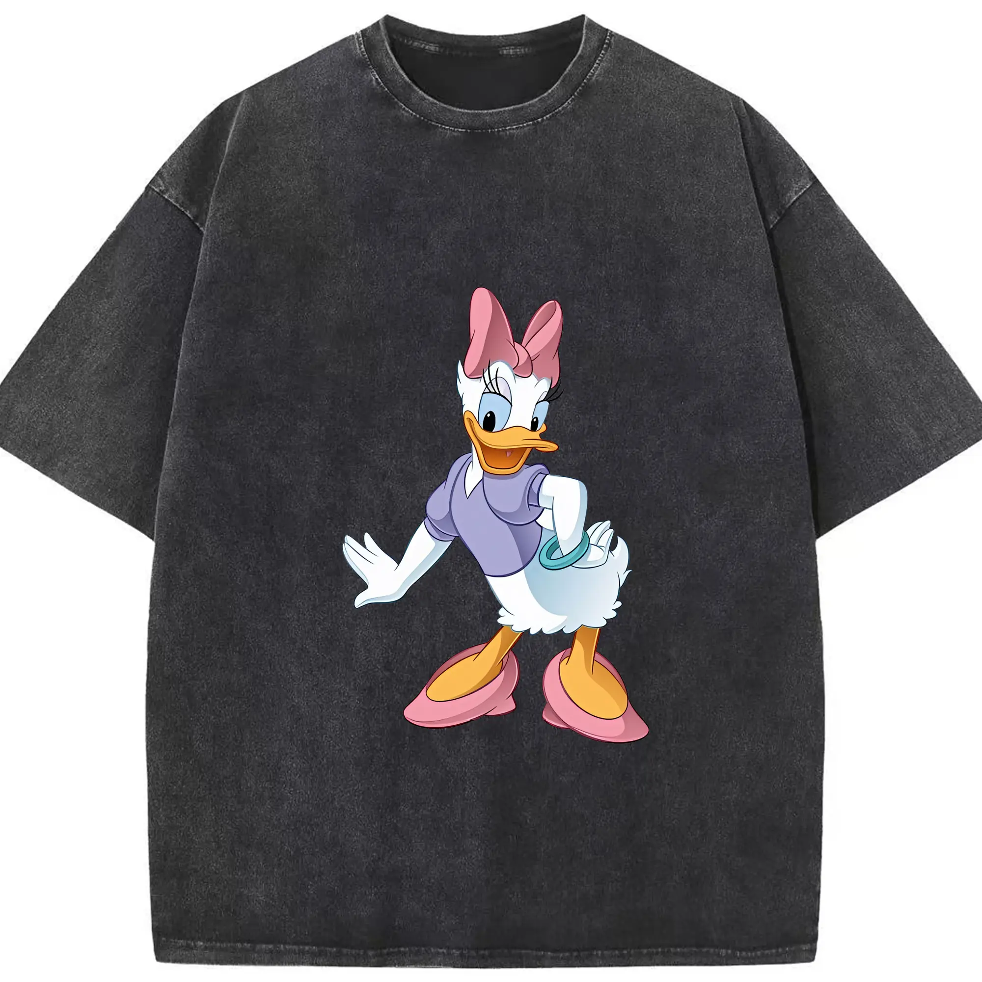 ミッキーマウス（Mickey Mouse） グッズ デイジーダック（Daisy Duck） - 綿100％ ヴィンテージ風 半袖Tシャツ ・ フロントプリント ・ 柔らか肌触り ・ 通気性 快適 ・ スポーツ カジュアル 外出用