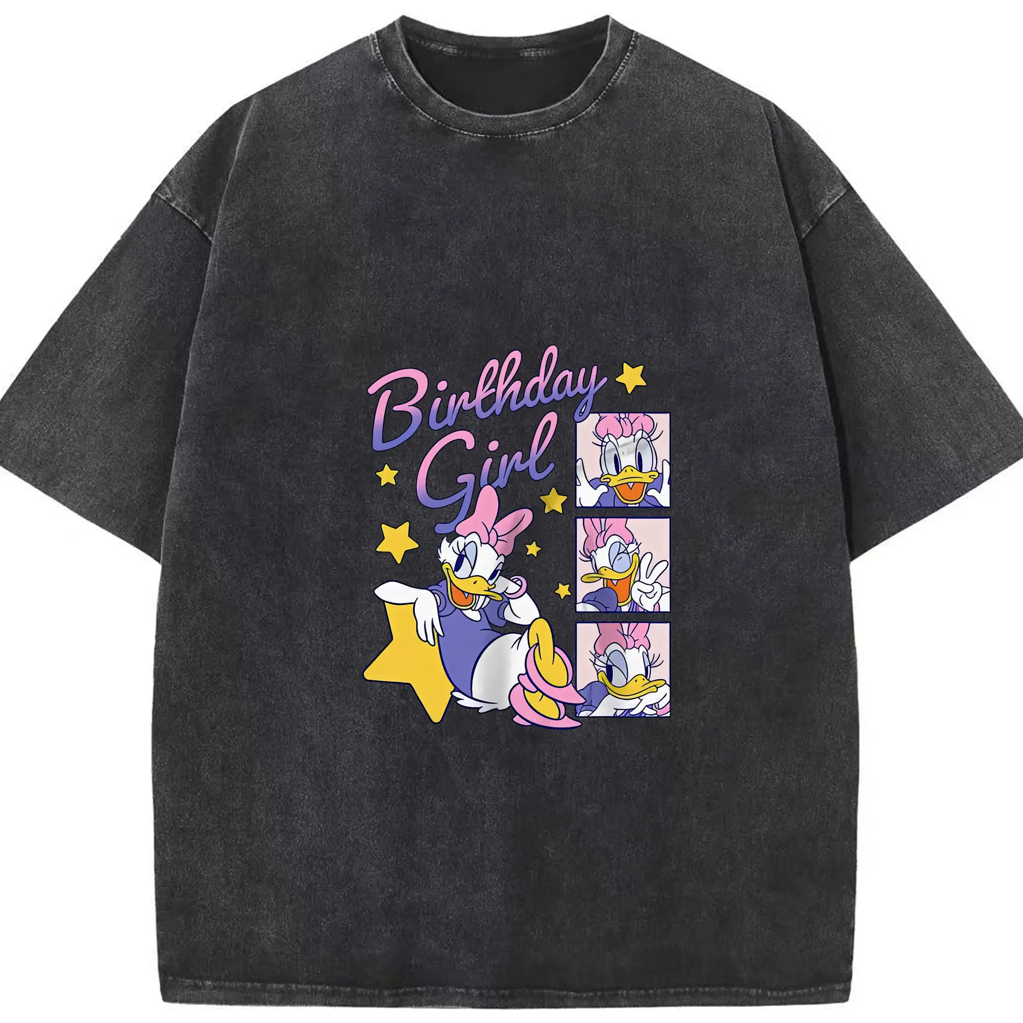 ミッキーマウス（Mickey Mouse） グッズ デイジーダック（Daisy Duck） - 綿100％ ヴィンテージ風 半袖Tシャツ ・ フロントプリント ・ 柔らか肌触り ・ 通気性 快適 ・ スポーツ カジュアル 外出用