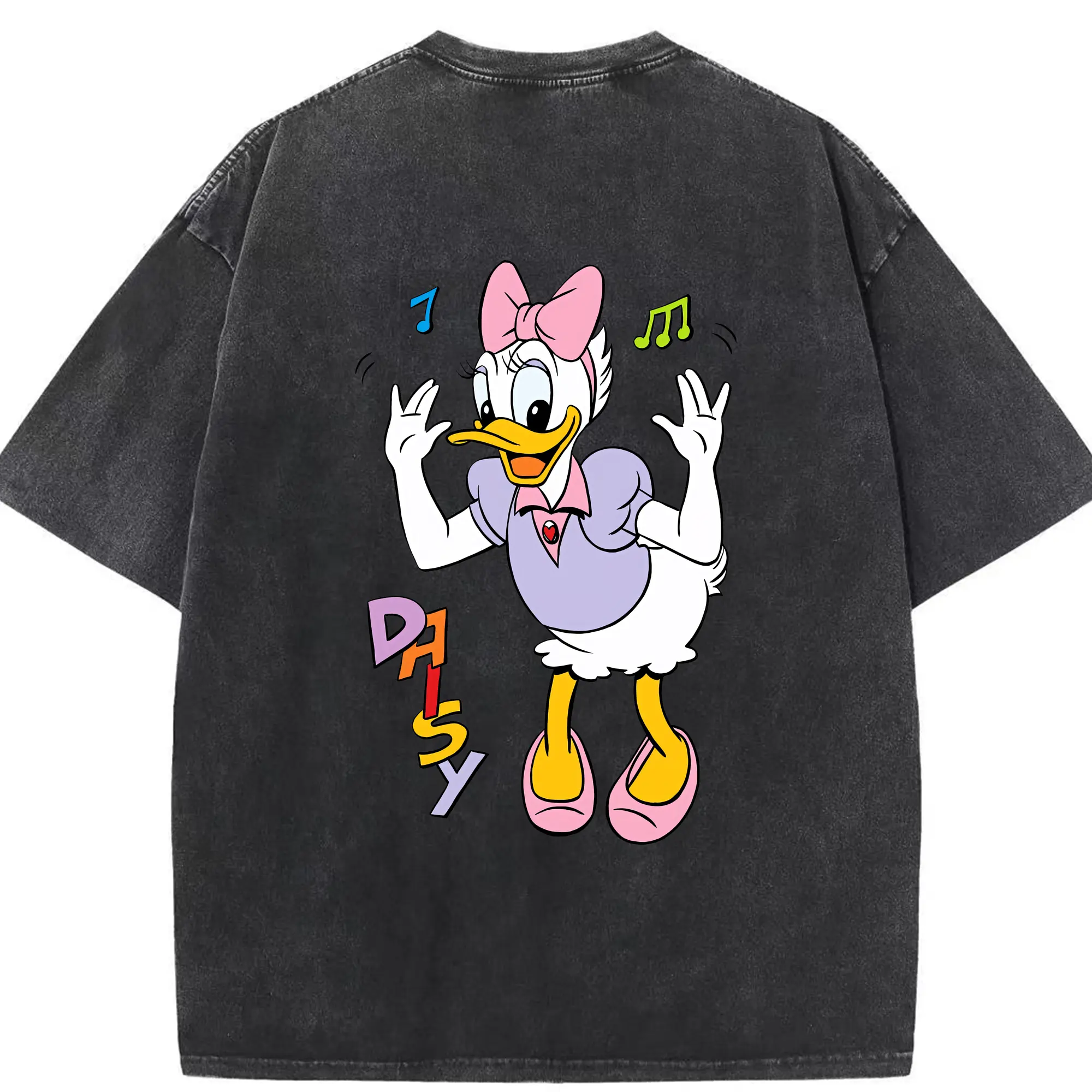 ミッキーマウス（Mickey Mouse） グッズ デイジーダック（Daisy Duck） - 綿100％ ヴィンテージ風 半袖Tシャツ ・ 背面プリント ・ 柔らか肌触り ・ 通気性 快適 ・ スポーツ カジュアル 外出用