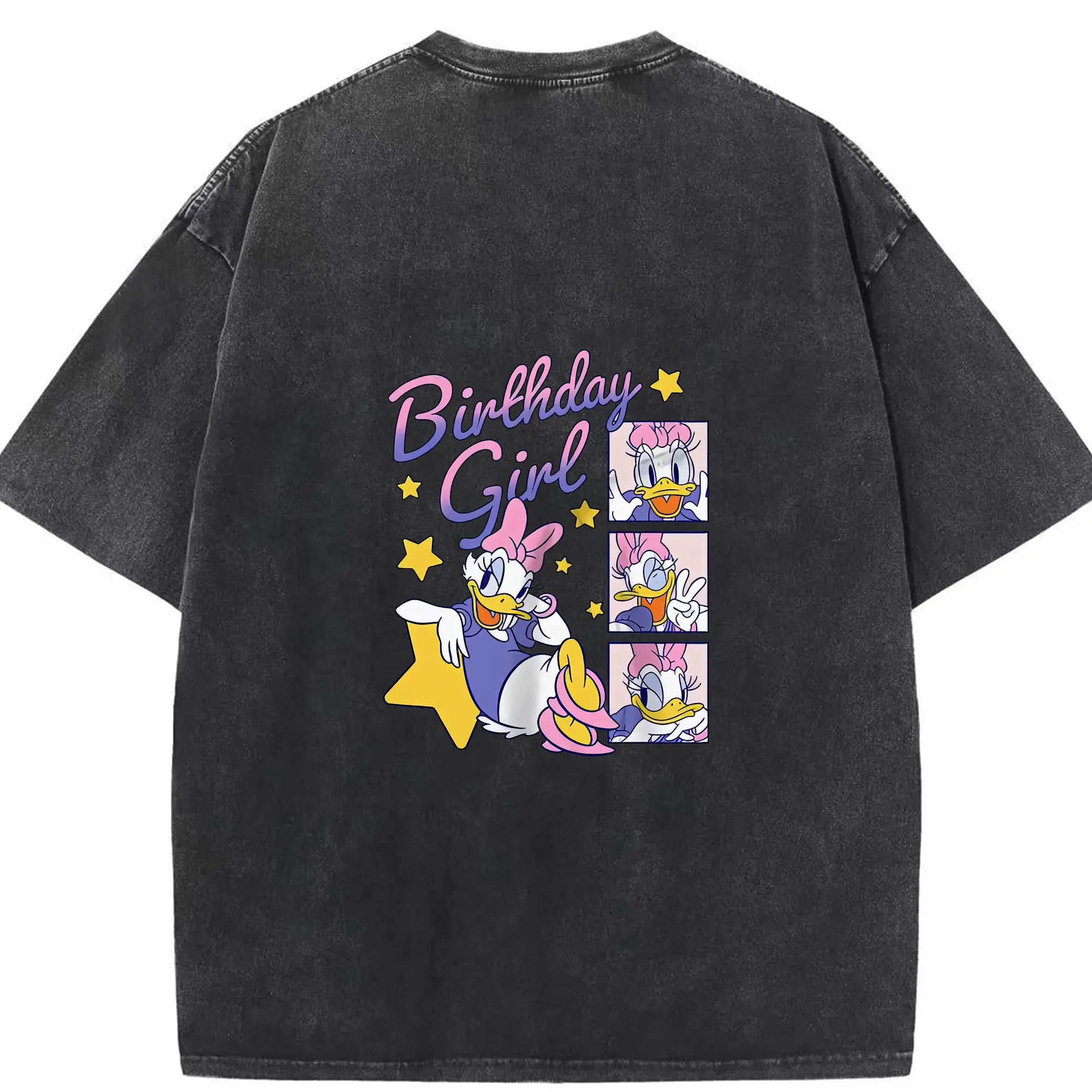 ミッキーマウス（Mickey Mouse） グッズ デイジーダック（Daisy Duck） - 綿100％ ヴィンテージ風 半袖Tシャツ ・ 背面プリント ・ 柔らか肌触り ・ 通気性 快適 ・ スポーツ カジュアル 外出用
