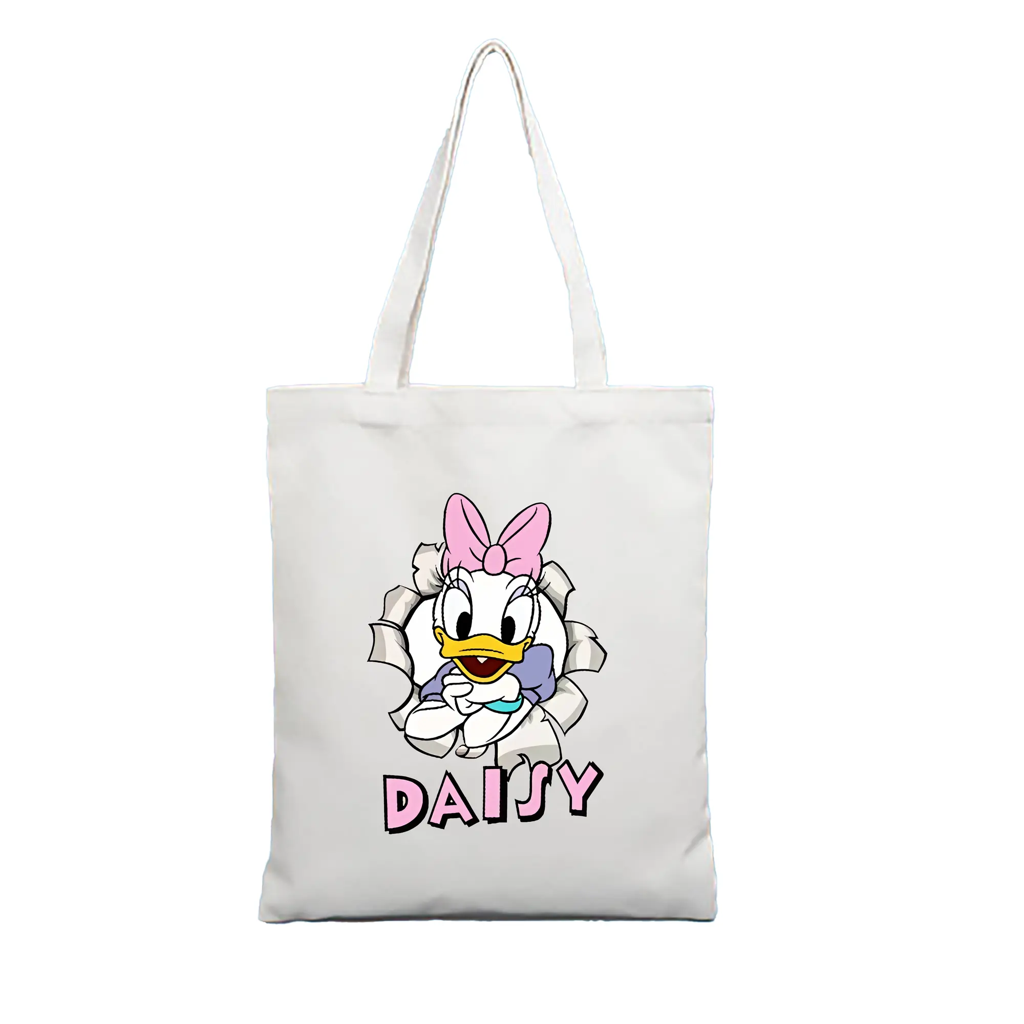 ミッキーマウス（Mickey Mouse） グッズ デイジーダック（Daisy Duck） - 縦型キャンバス手提げバッグ（トートバッグ） ・ キャンバス素材 ・ ショッピング用 ・ 軽量 丈夫 お手入れ簡単