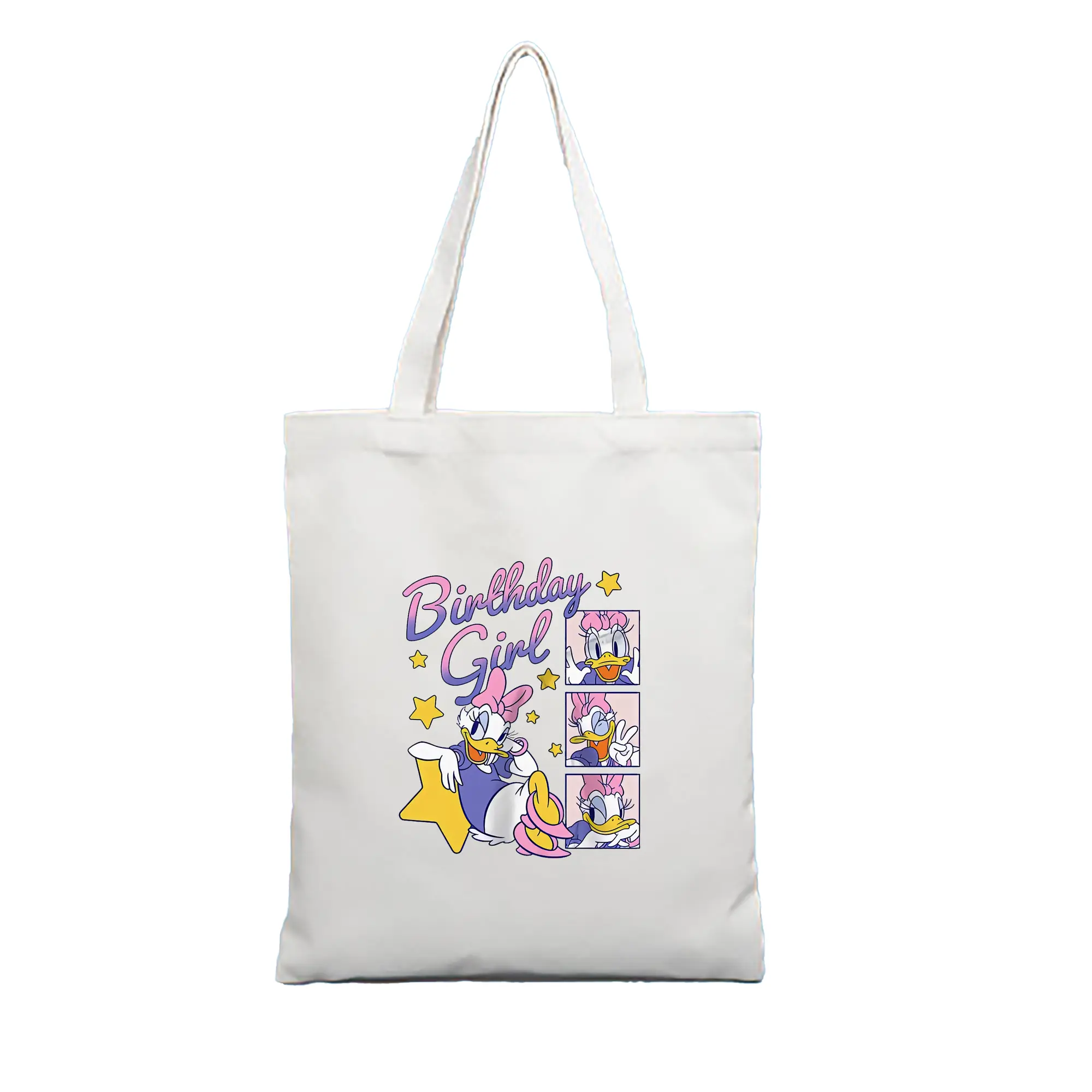 ミッキーマウス（Mickey Mouse） グッズ デイジーダック（Daisy Duck） - 縦型キャンバス手提げバッグ（トートバッグ） ・ キャンバス素材 ・ ショッピング用 ・ 軽量 丈夫 お手入れ簡単
