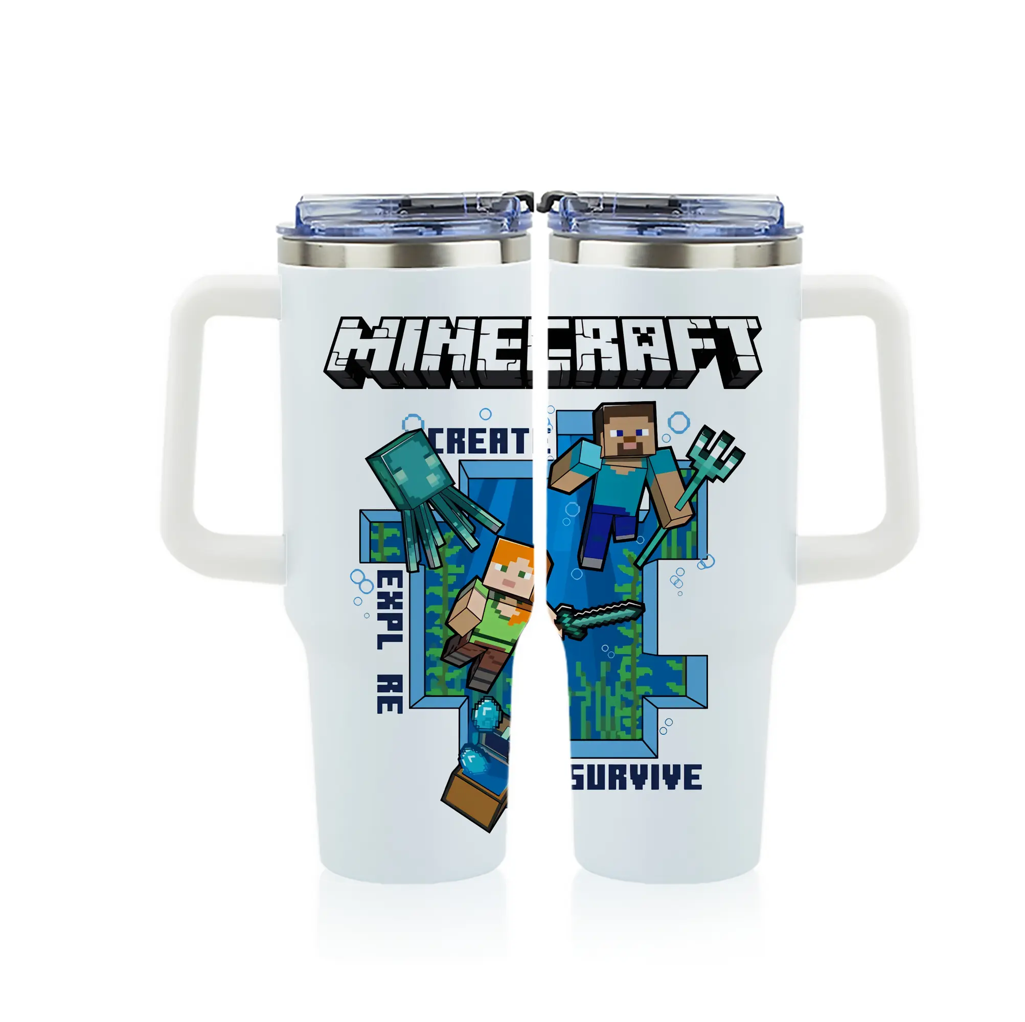 マイクラ グッズ  マイクラ - 1200mL フルプリント車用タンブラー ・ 304ステンレス 内側 ・ 201ステンレス 外側 ・ 保温 保冷 ・ 通勤 ドライブ アウトドア用