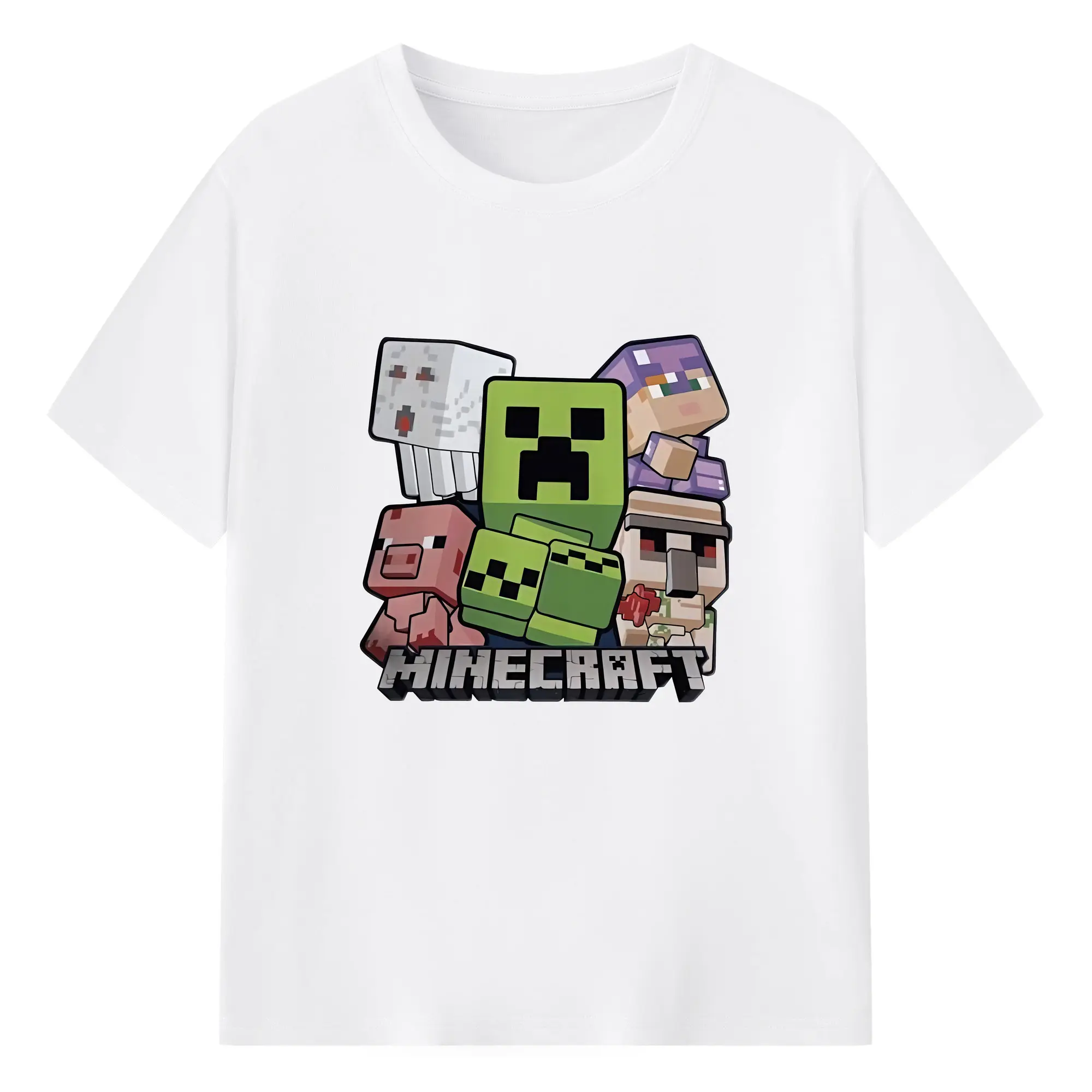 マイクラ グッズ  マイクラ - 綿100％ 半袖Tシャツ ・ フロントプリント ・ 快適 通気性 ・ 日常使い 散歩 スポーツ用