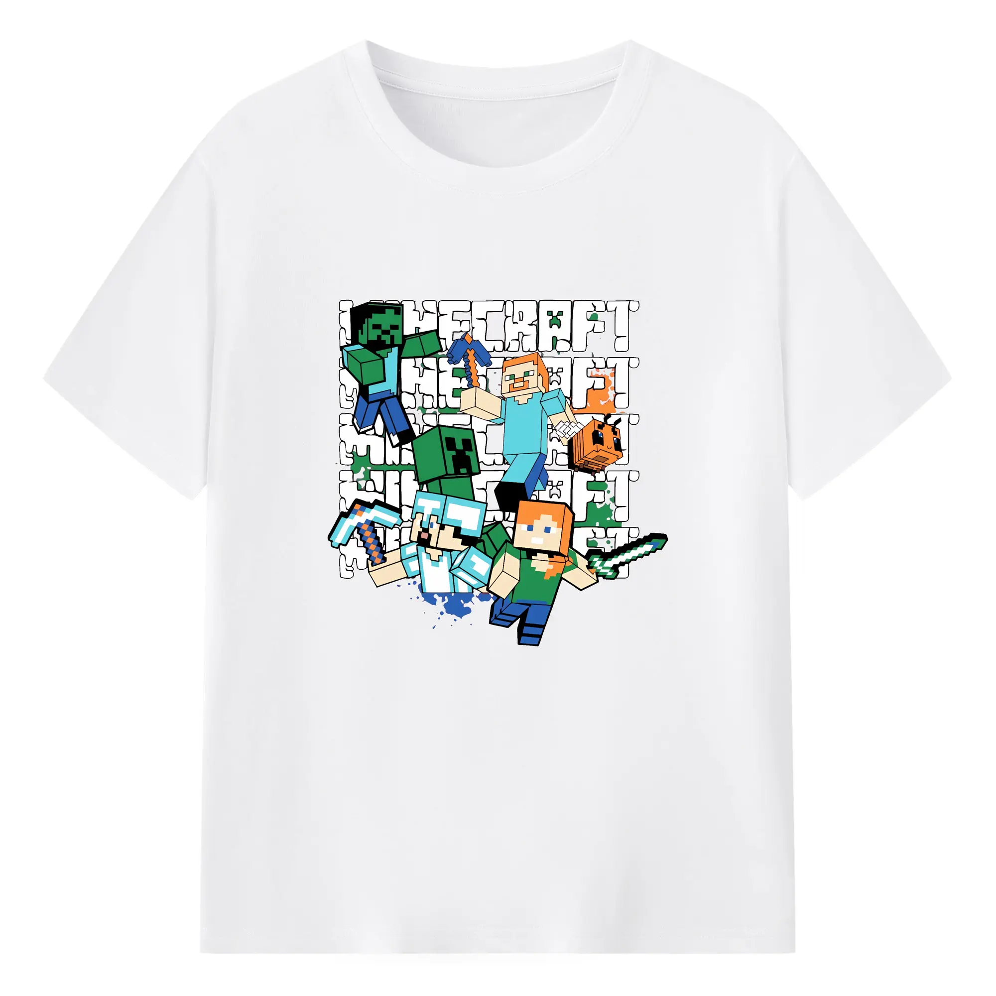 マイクラ グッズ  マイクラ - 綿100％ 半袖Tシャツ ・ フロントプリント ・ 快適 通気性 ・ 日常使い 散歩 スポーツ用