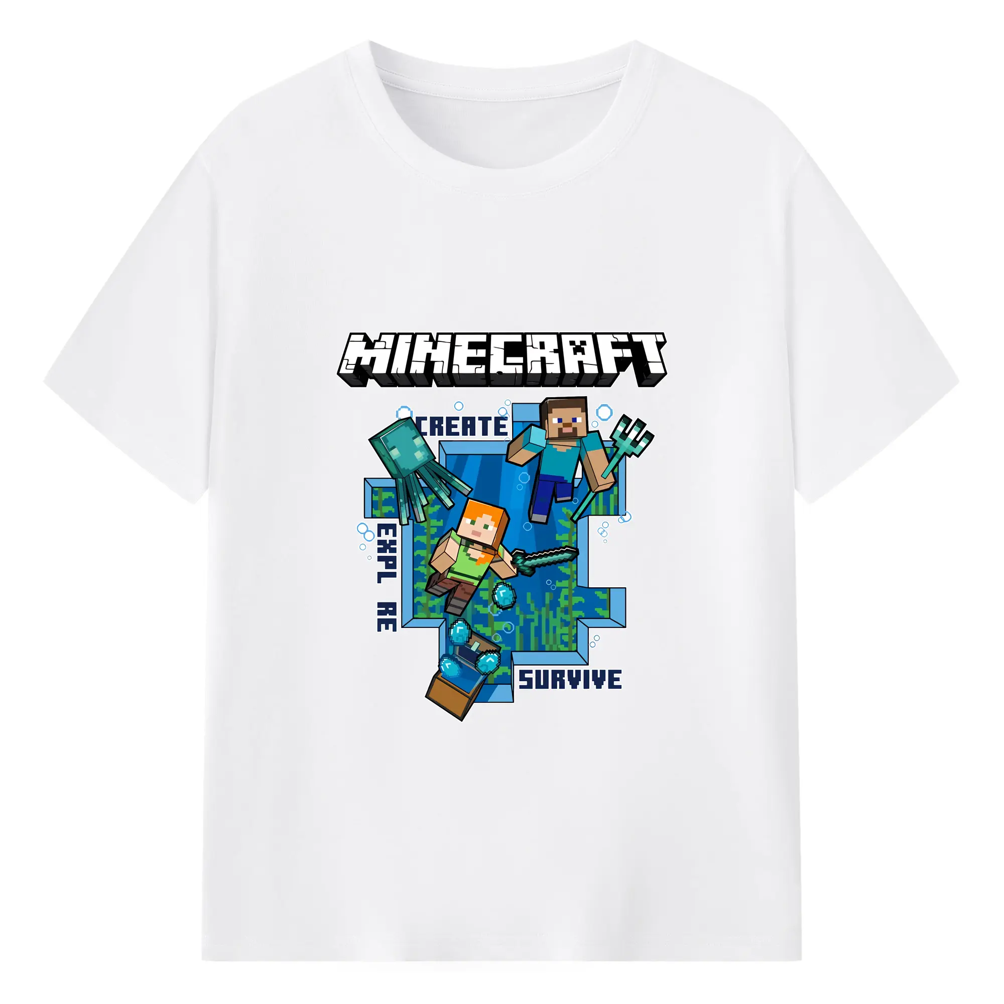 マイクラ グッズ  マイクラ - 綿100％ 半袖Tシャツ ・ フロントプリント ・ 快適 通気性 ・ 日常使い 散歩 スポーツ用