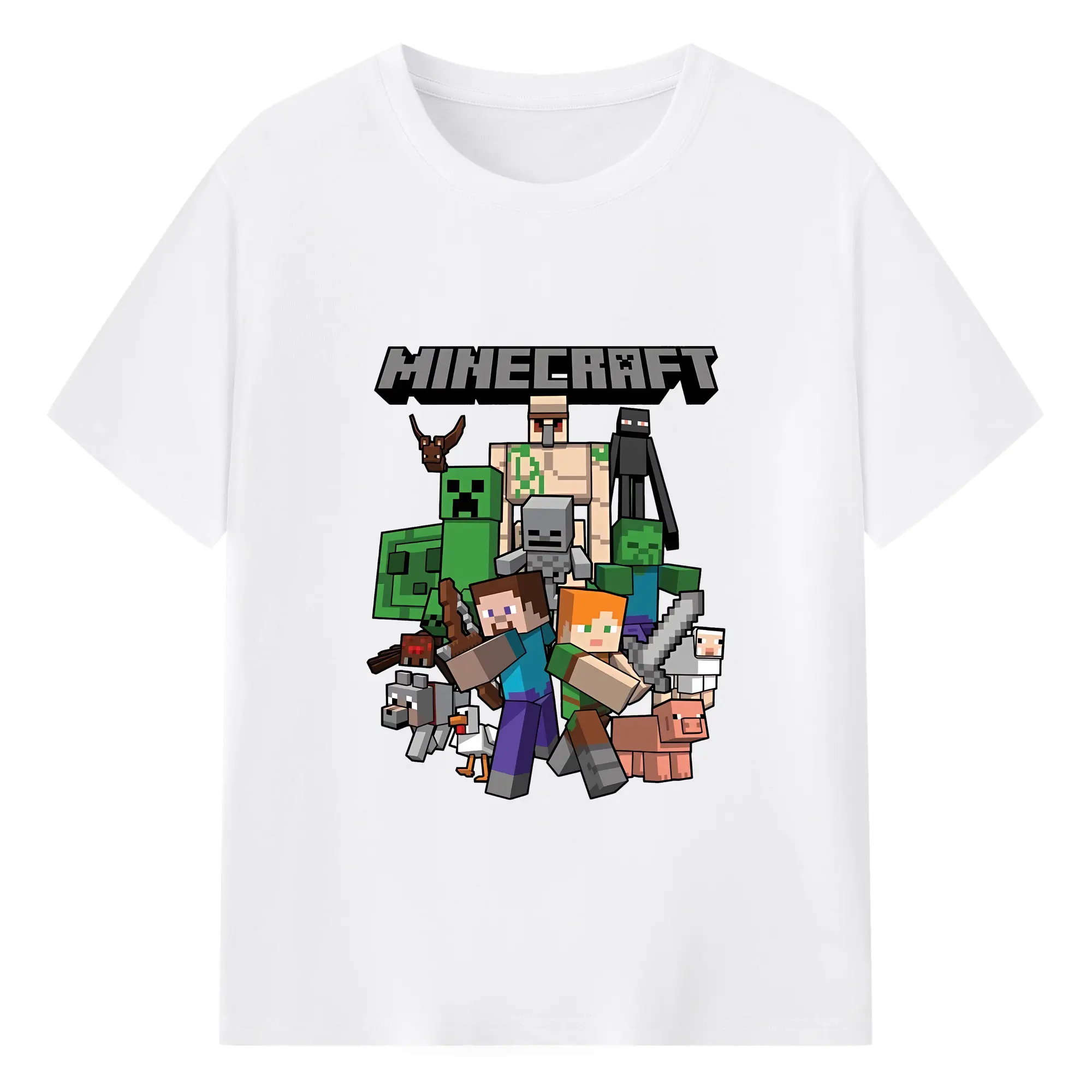 マイクラ グッズ  マイクラ - 綿100％ 半袖Tシャツ ・ フロントプリント ・ 快適 通気性 ・ 日常使い 散歩 スポーツ用