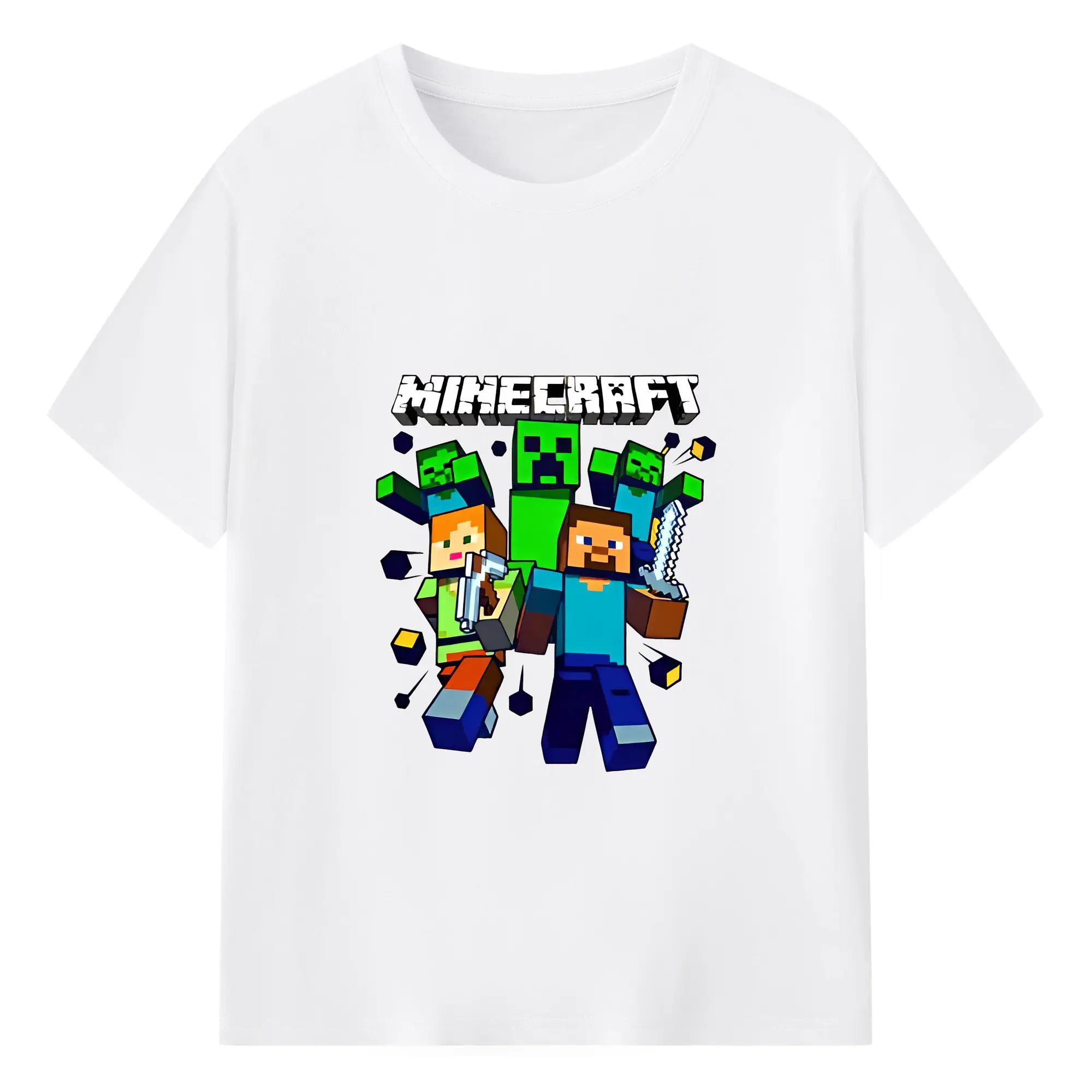 マイクラ グッズ  マイクラ - 綿100％ 半袖Tシャツ ・ フロントプリント ・ 快適 通気性 ・ 日常使い 散歩 スポーツ用