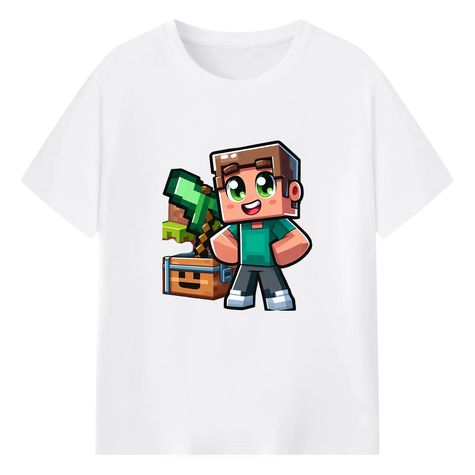 マイクラ グッズ  マイクラ - 綿100％ 半袖Tシャツ ・ フロントプリント ・ 快適 通気性 ・ 日常使い 散歩 スポーツ用