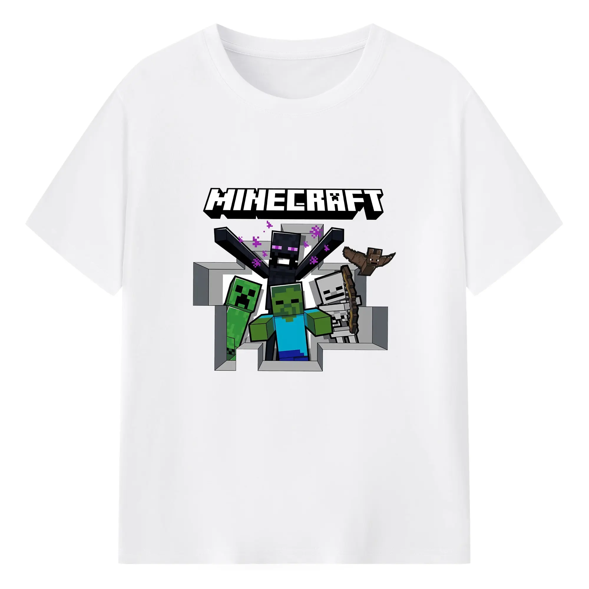 マイクラ グッズ  マイクラ - 綿100％ 半袖Tシャツ ・ フロントプリント ・ 快適 通気性 ・ 日常使い 散歩 スポーツ用