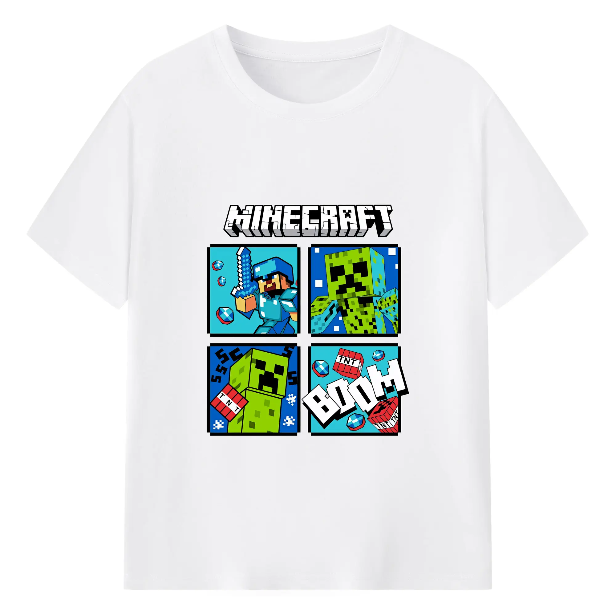 マイクラ グッズ  マイクラ - 綿100％ 半袖Tシャツ ・ フロントプリント ・ 快適 通気性 ・ 日常使い 散歩 スポーツ用