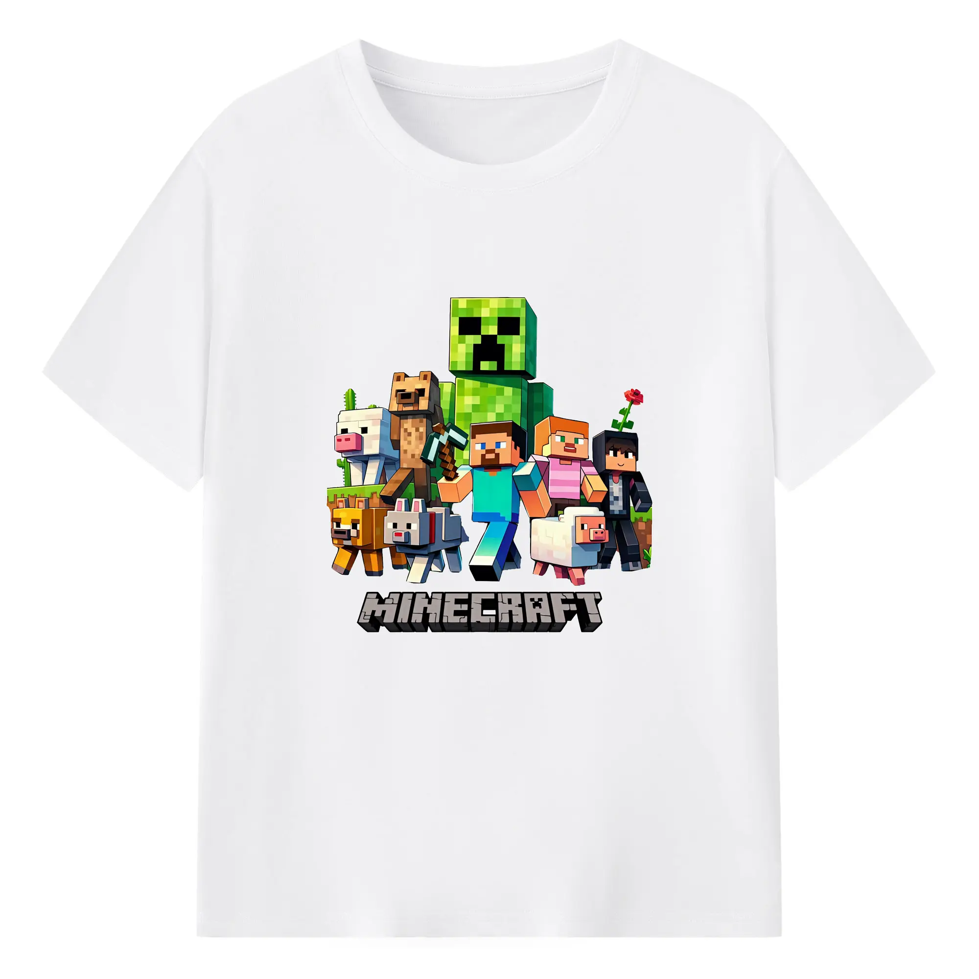 マイクラ グッズ  マイクラ - 綿100％ 半袖Tシャツ ・ フロントプリント ・ 快適 通気性 ・ 日常使い 散歩 スポーツ用