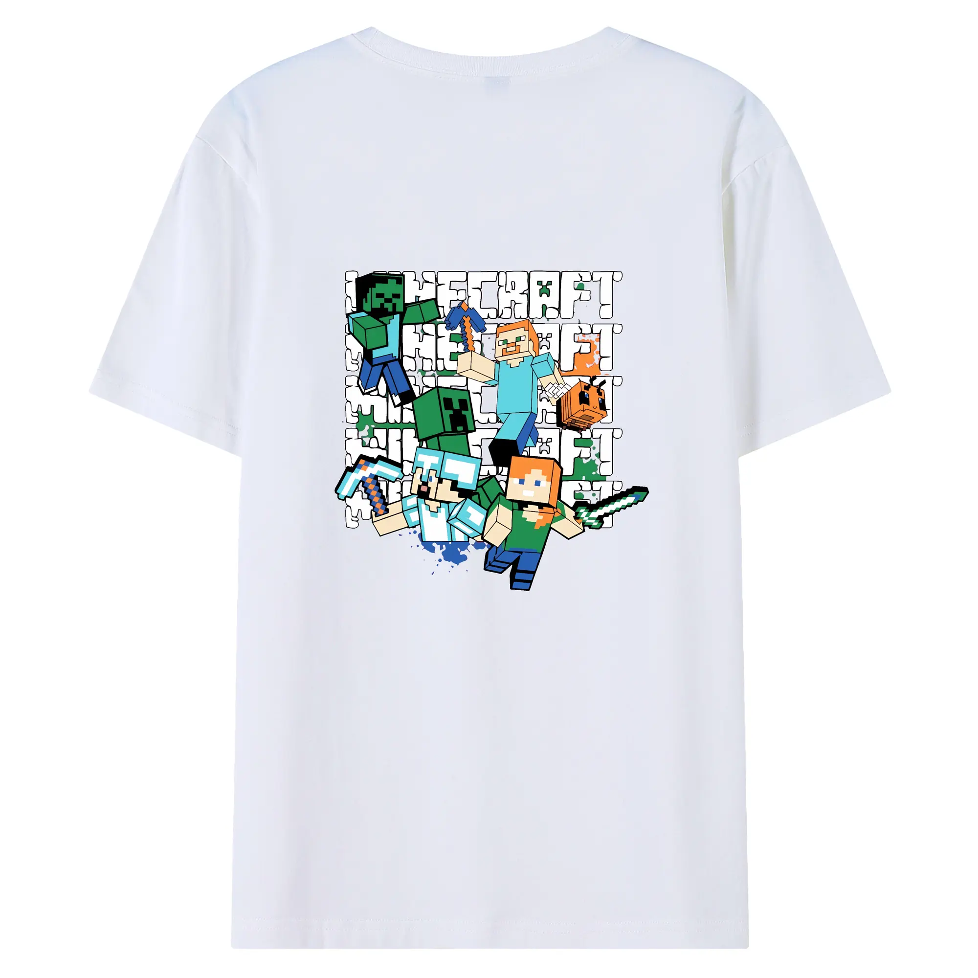 マイクラ グッズ  マイクラ - 綿100％ 半袖Tシャツ ・ バックプリント ・ 快適 通気性 ・ 日常使い 散歩 スポーツ用