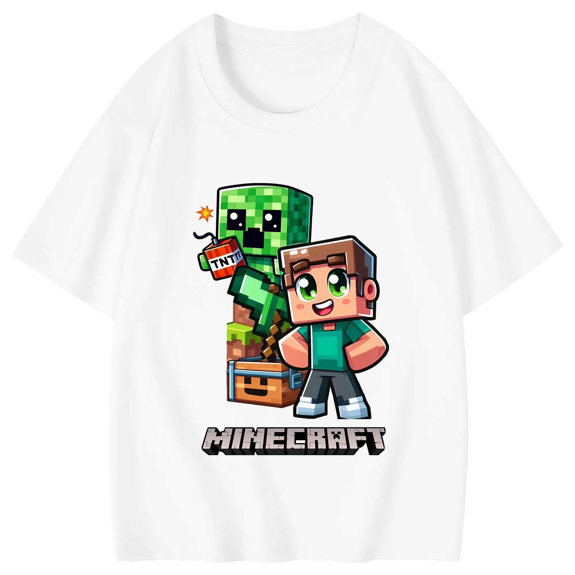 マイクラ グッズ  マイクラ - 綿100％ キッズTシャツ ・ フロントプリント ・ 快適 通気性 ・ スポーツ カジュアル 散歩用