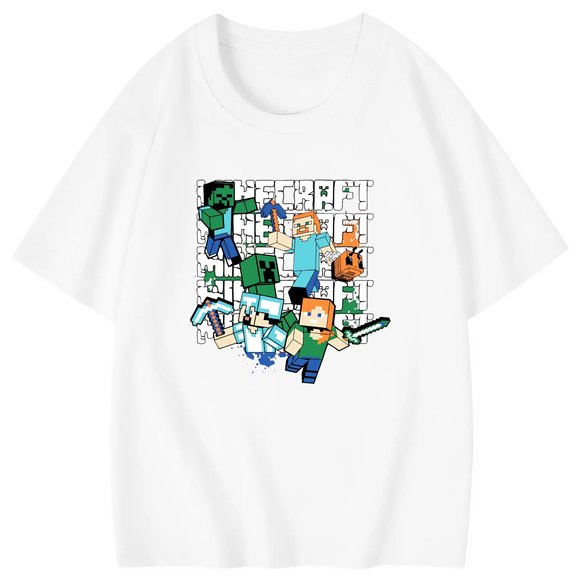 マイクラ グッズ  マイクラ - 綿100％ キッズTシャツ ・ フロントプリント ・ 快適 通気性 ・ スポーツ カジュアル 散歩用