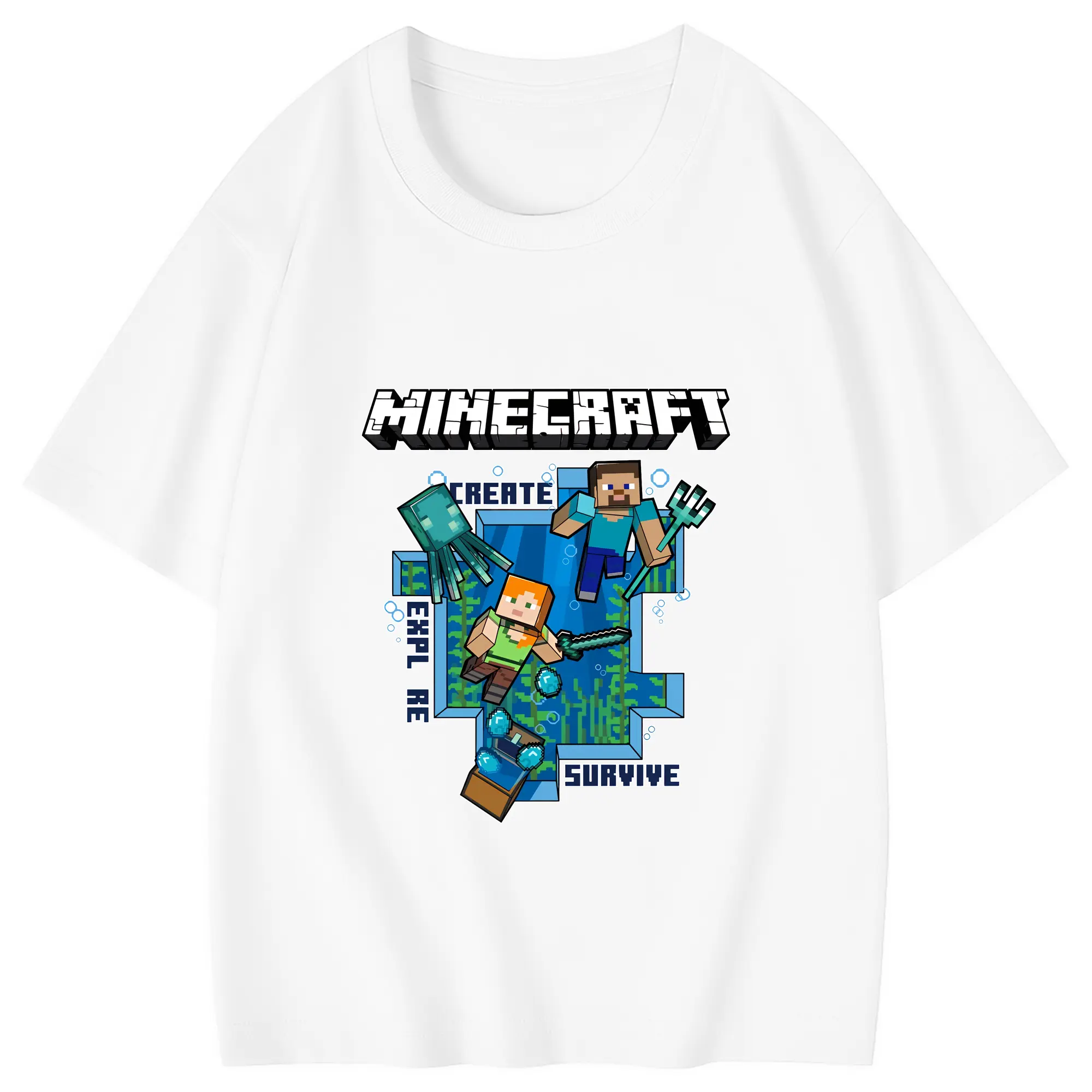 マイクラ グッズ  マイクラ - 綿100％ キッズTシャツ ・ フロントプリント ・ 快適 通気性 ・ スポーツ カジュアル 散歩用