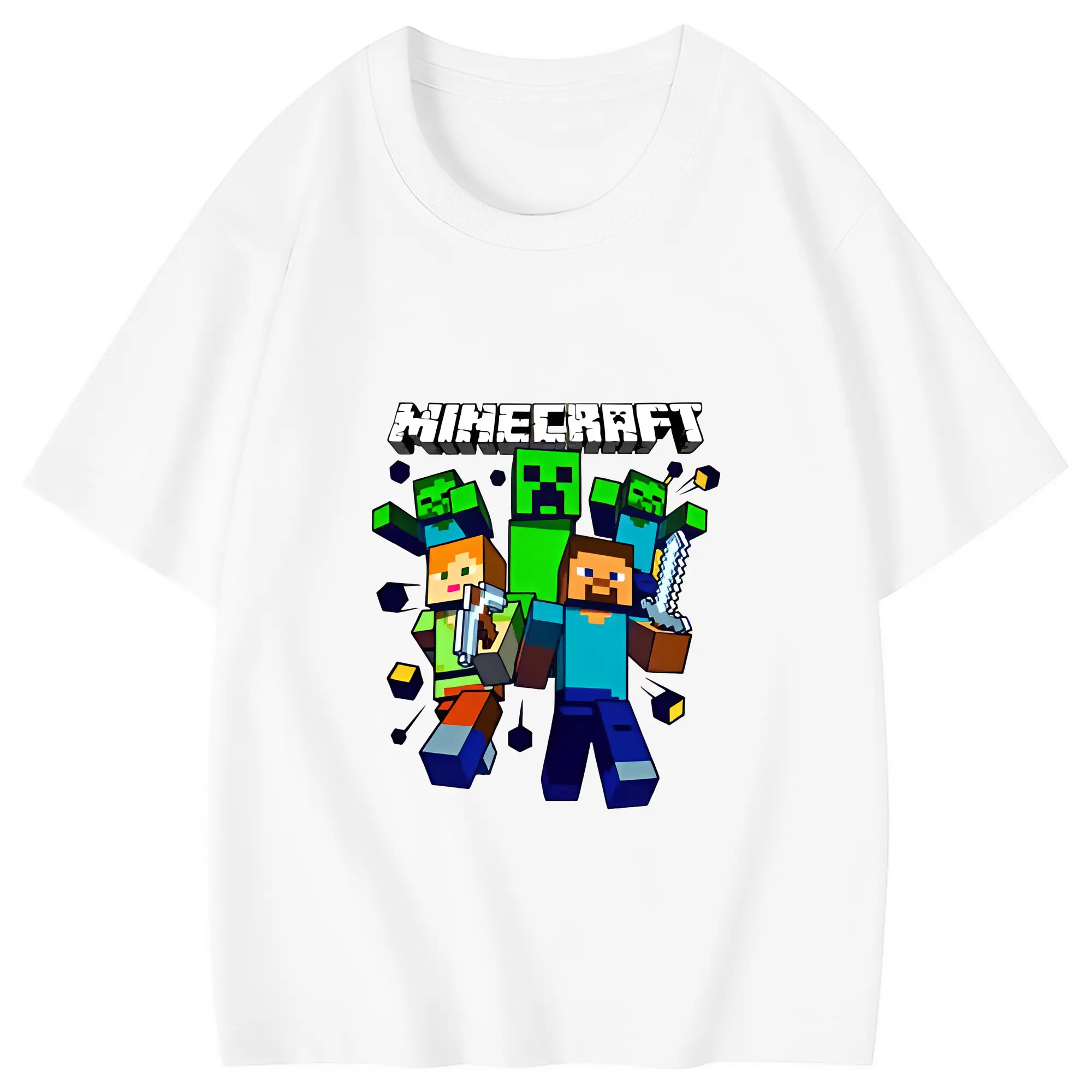 マイクラ グッズ  マイクラ - 綿100％ キッズTシャツ ・ フロントプリント ・ 快適 通気性 ・ スポーツ カジュアル 散歩用