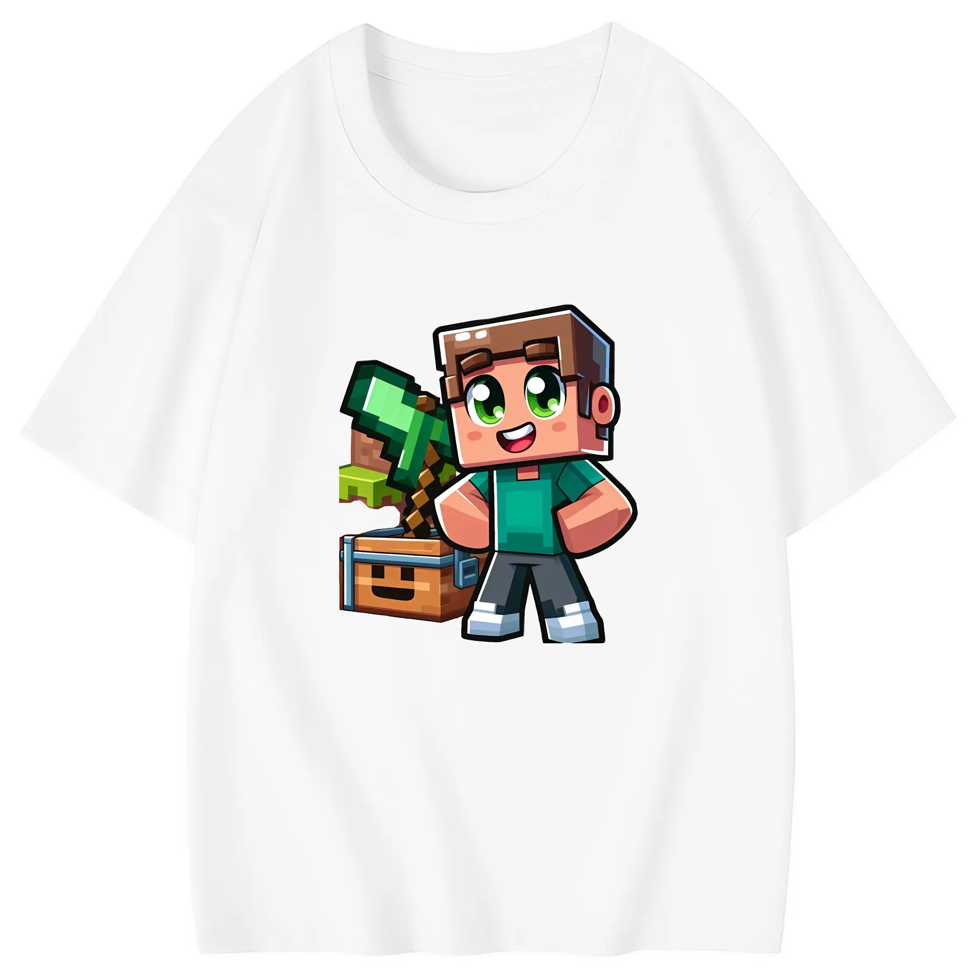 マイクラ グッズ  マイクラ - 綿100％ キッズTシャツ ・ フロントプリント ・ 快適 通気性 ・ スポーツ カジュアル 散歩用