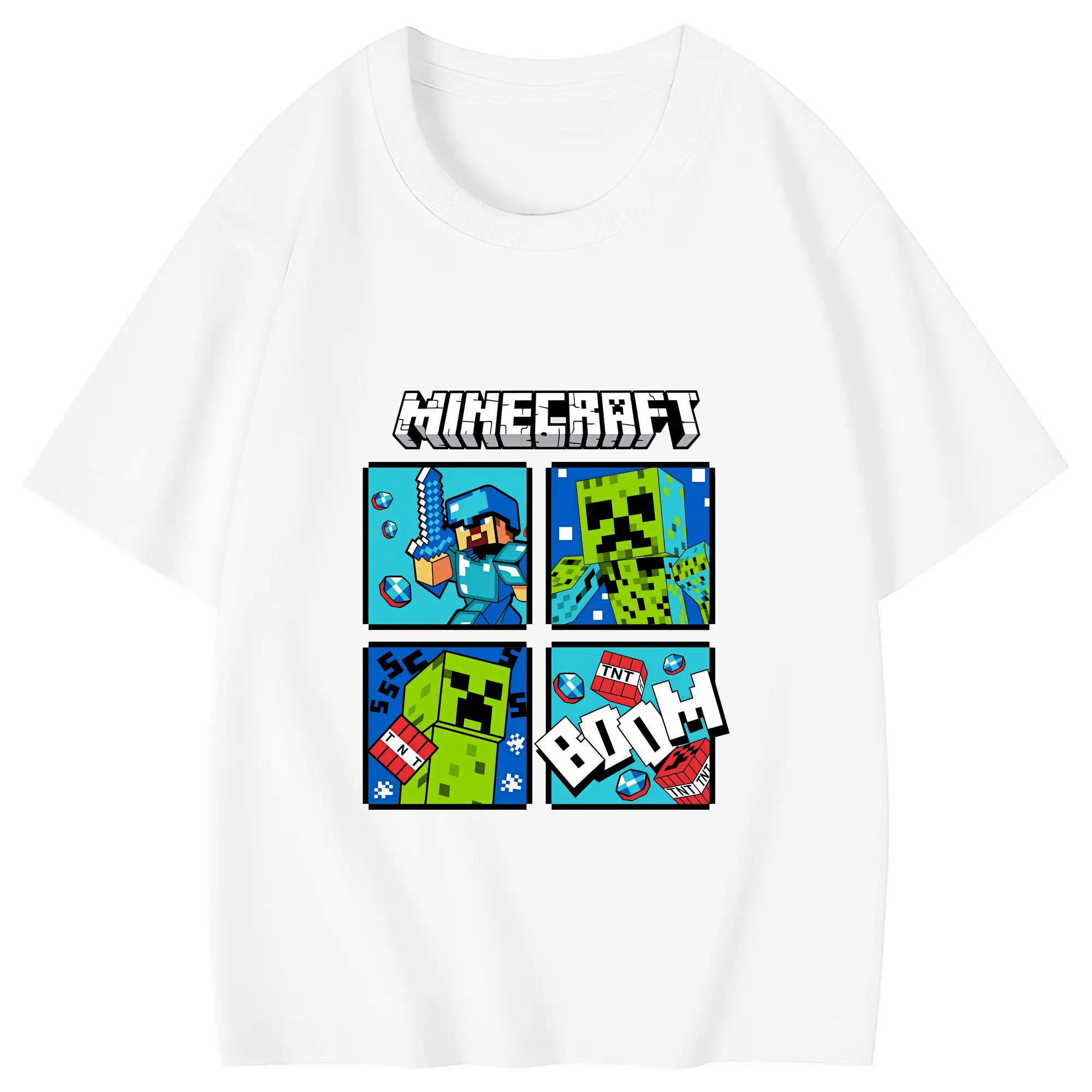 マイクラ グッズ  マイクラ - 綿100％ キッズTシャツ ・ フロントプリント ・ 快適 通気性 ・ スポーツ カジュアル 散歩用