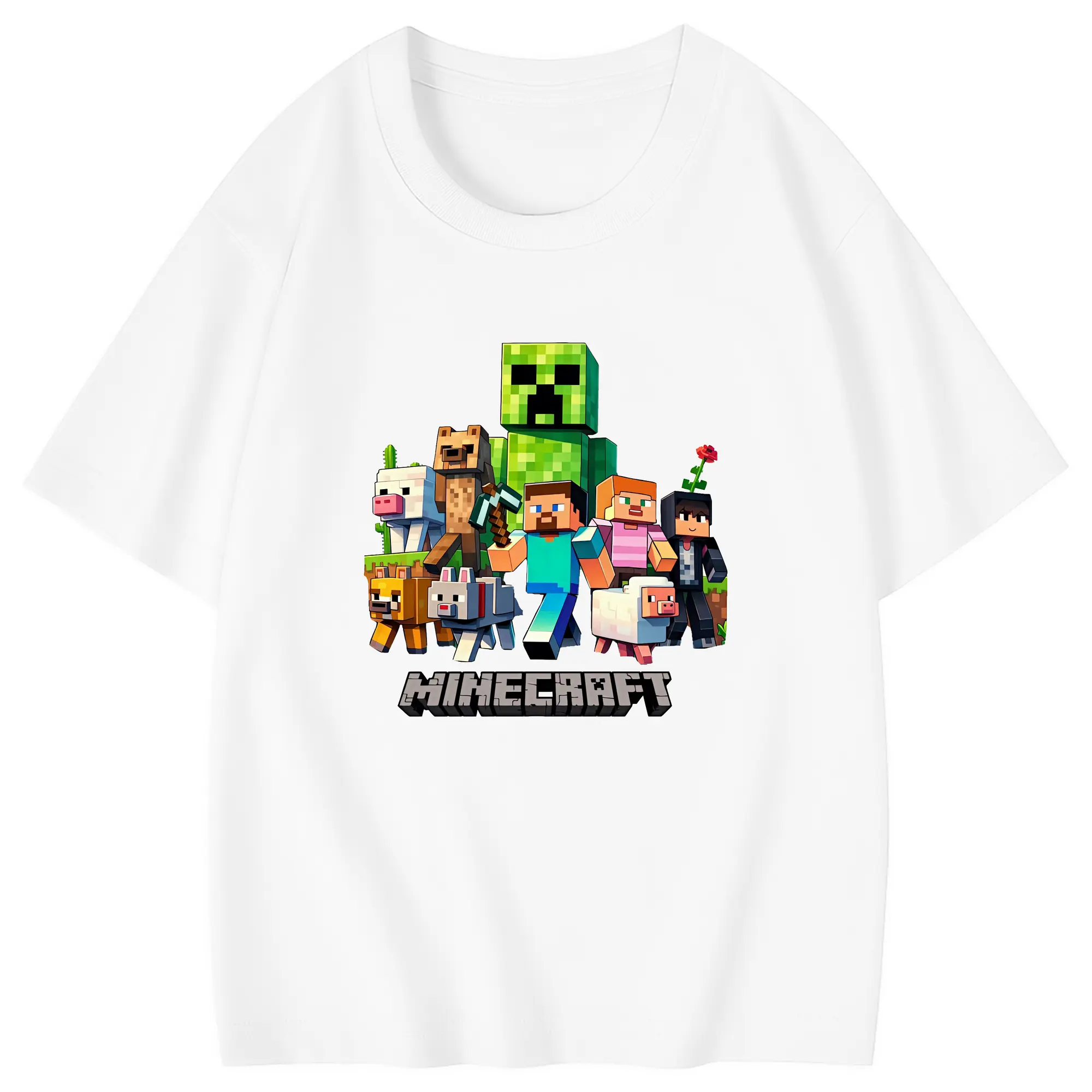 マイクラ グッズ  マイクラ - 綿100％ キッズTシャツ ・ フロントプリント ・ 快適 通気性 ・ スポーツ カジュアル 散歩用