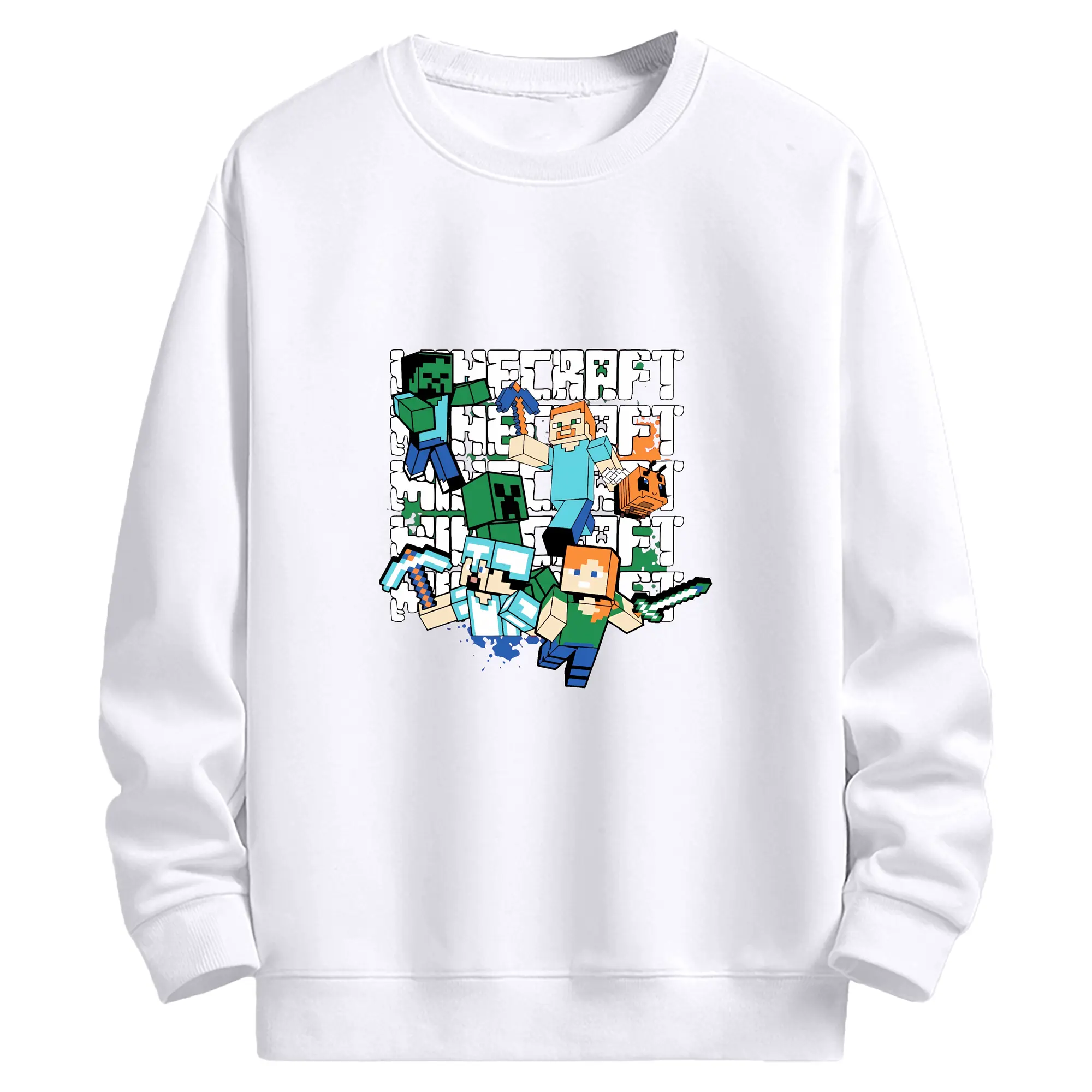 マイクラ グッズ  マイクラ - 高品質 クルーネック スウェット ・ コットン59％ ポリエステル41％ ・ ユニセックス 長袖 トレーナー ・ カジュアル デイリー スポーツ 散歩用