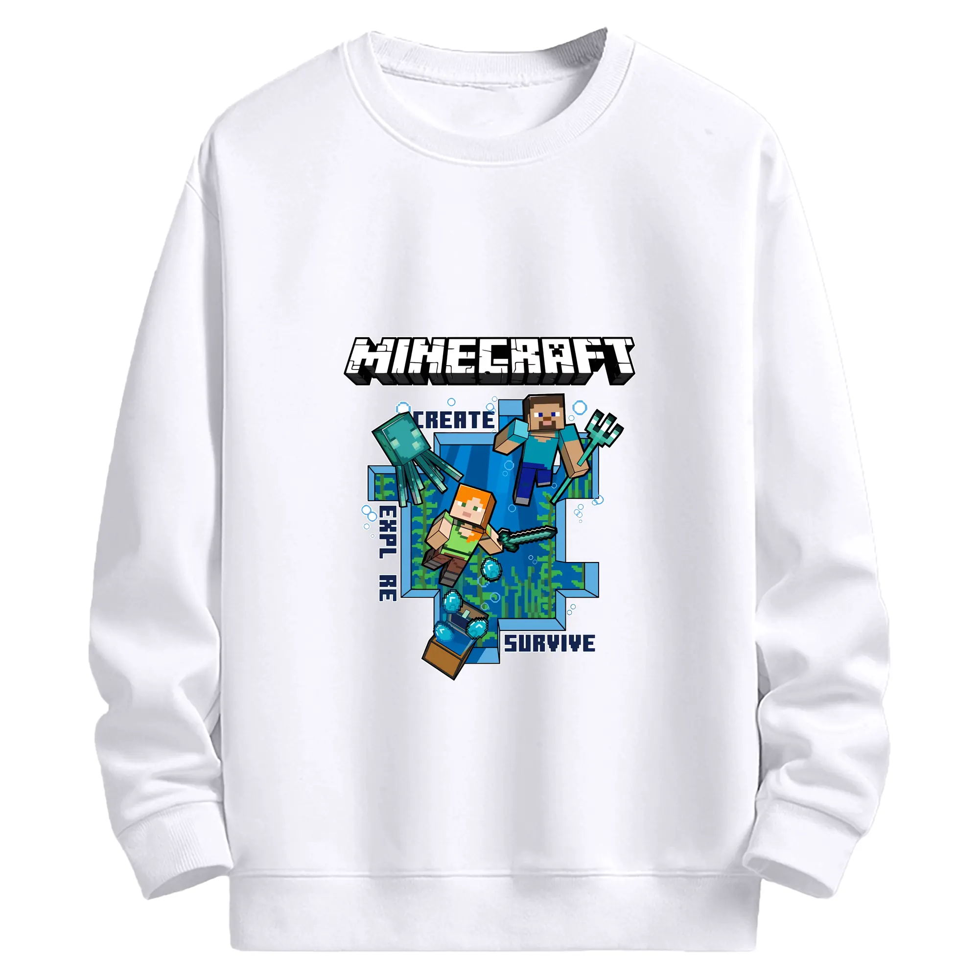 マイクラ グッズ  マイクラ - 高品質 クルーネック スウェット ・ コットン59％ ポリエステル41％ ・ ユニセックス 長袖 トレーナー ・ カジュアル デイリー スポーツ 散歩用