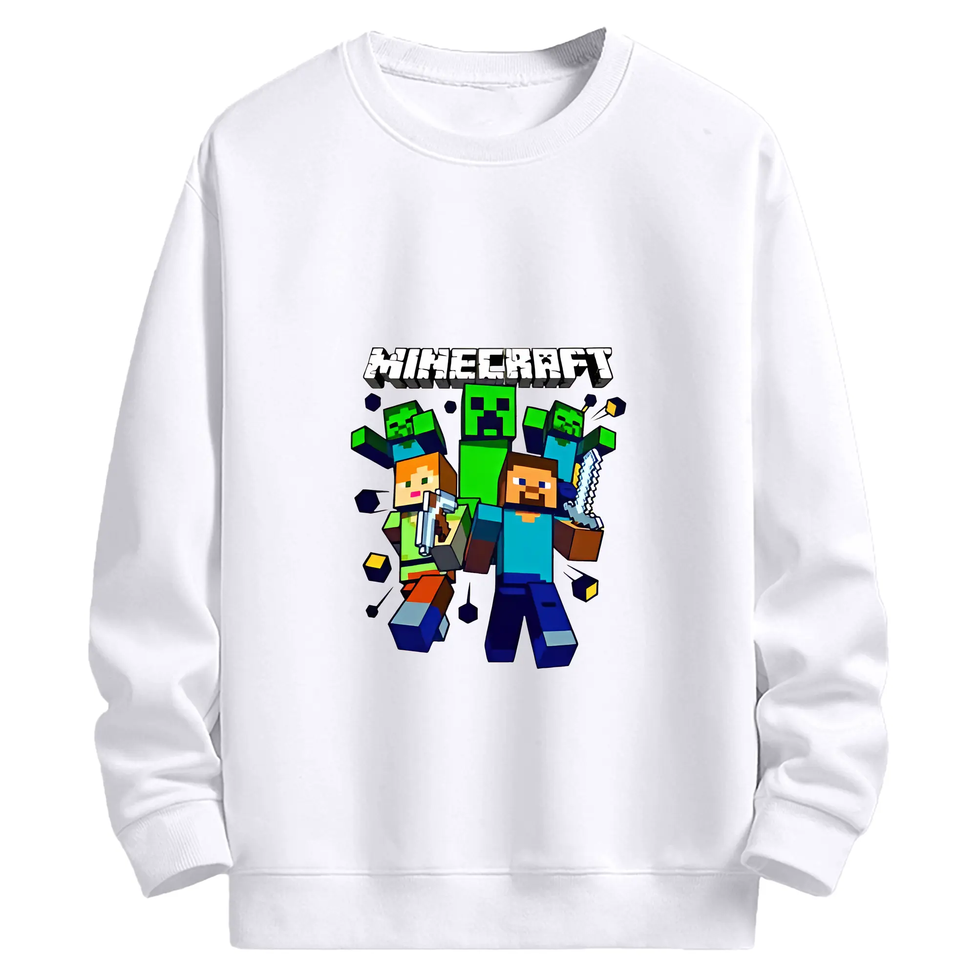 マイクラ グッズ  マイクラ - 高品質 クルーネック スウェット ・ コットン59％ ポリエステル41％ ・ ユニセックス 長袖 トレーナー ・ カジュアル デイリー スポーツ 散歩用