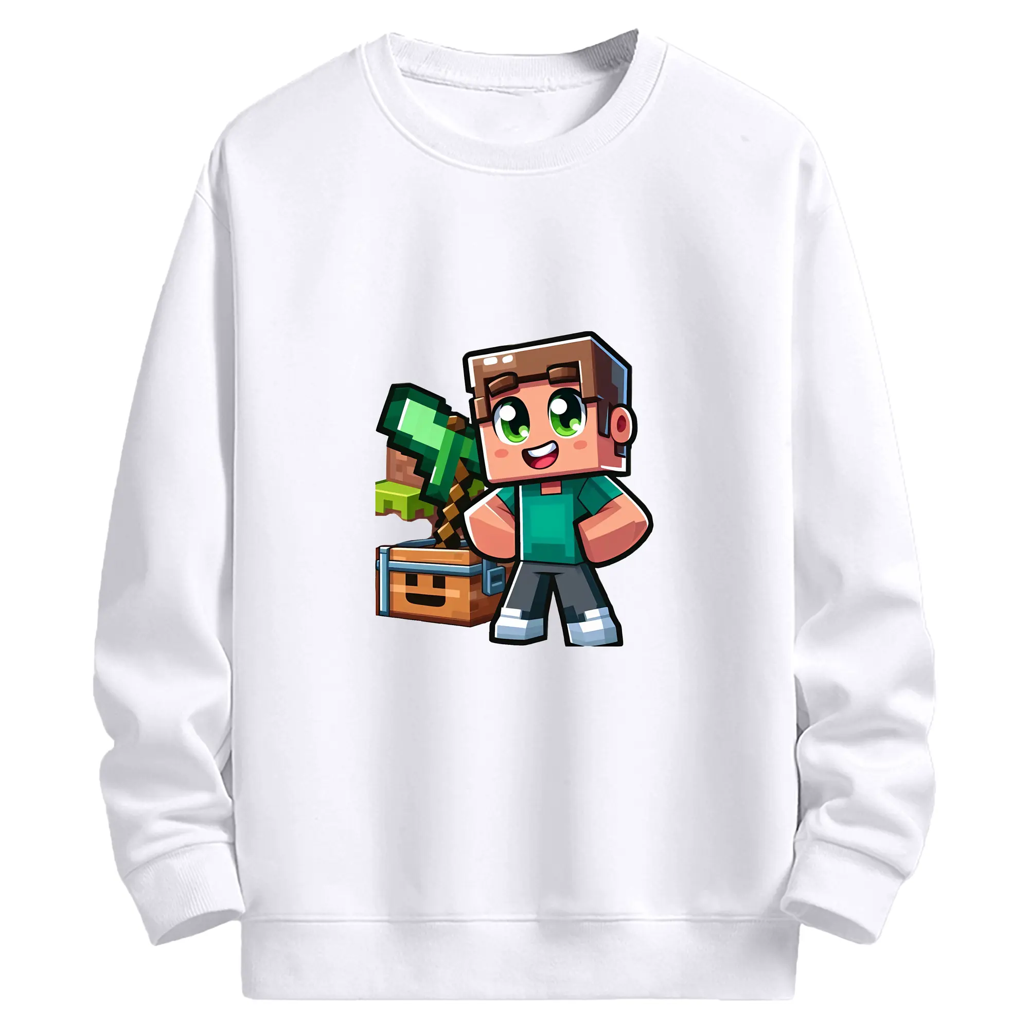 マイクラ グッズ  マイクラ - 高品質 クルーネック スウェット ・ コットン59％ ポリエステル41％ ・ ユニセックス 長袖 トレーナー ・ カジュアル デイリー スポーツ 散歩用