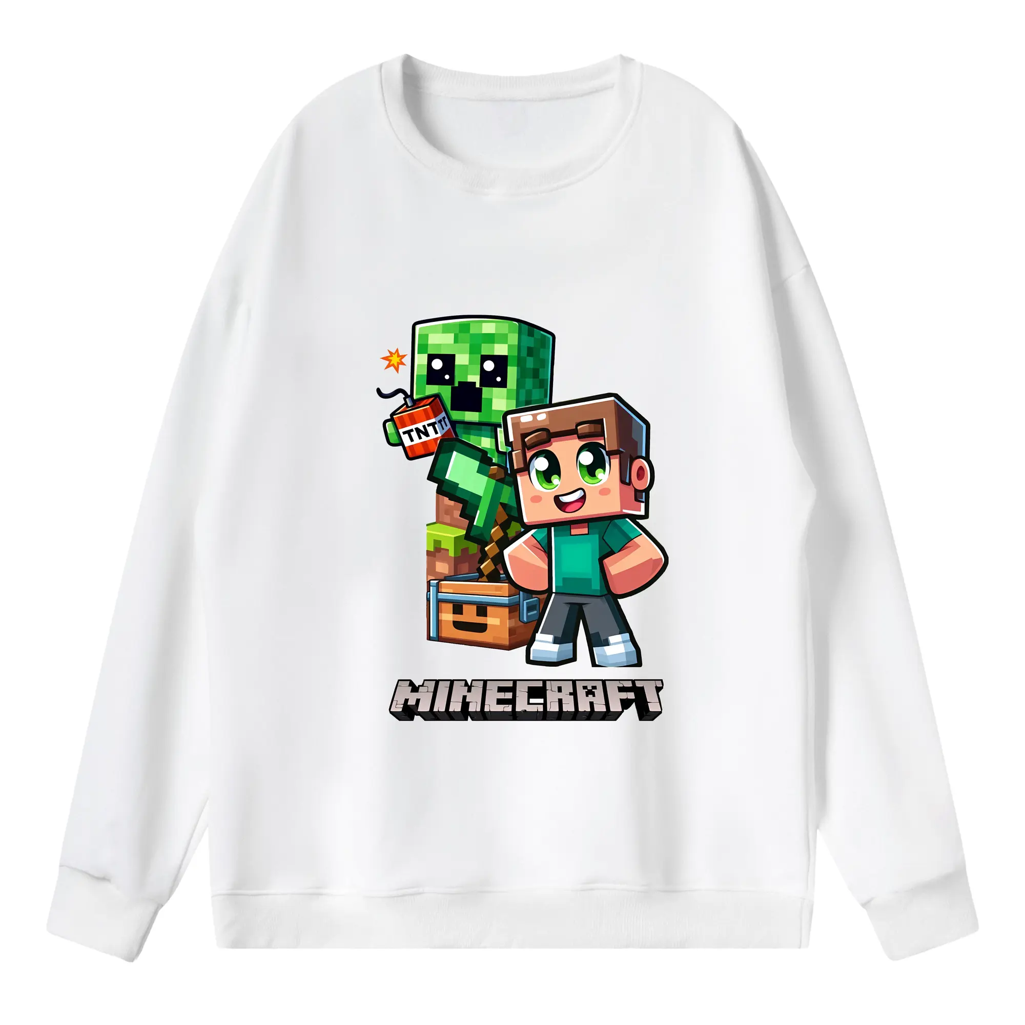 マイクラ グッズ  マイクラ - 薄手 クルーネック スウェット 裏毛260g · ポリエステル 春秋向け カジュアル 男女兼用 · トレーナー デイリー スポーツ 散歩に最適