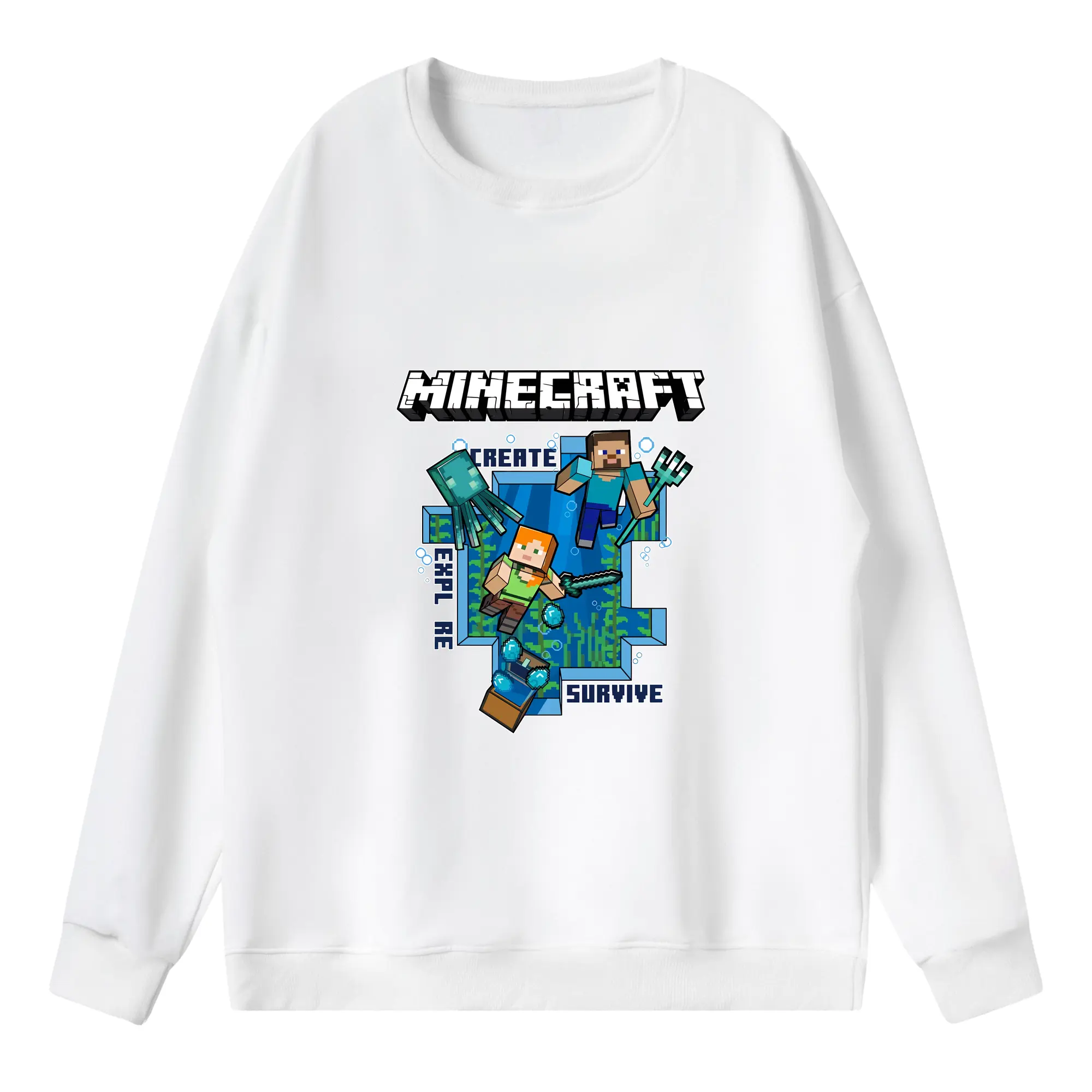 マイクラ グッズ  マイクラ - 薄手 クルーネック スウェット 裏毛260g · ポリエステル 春秋向け カジュアル 男女兼用 · トレーナー デイリー スポーツ 散歩に最適