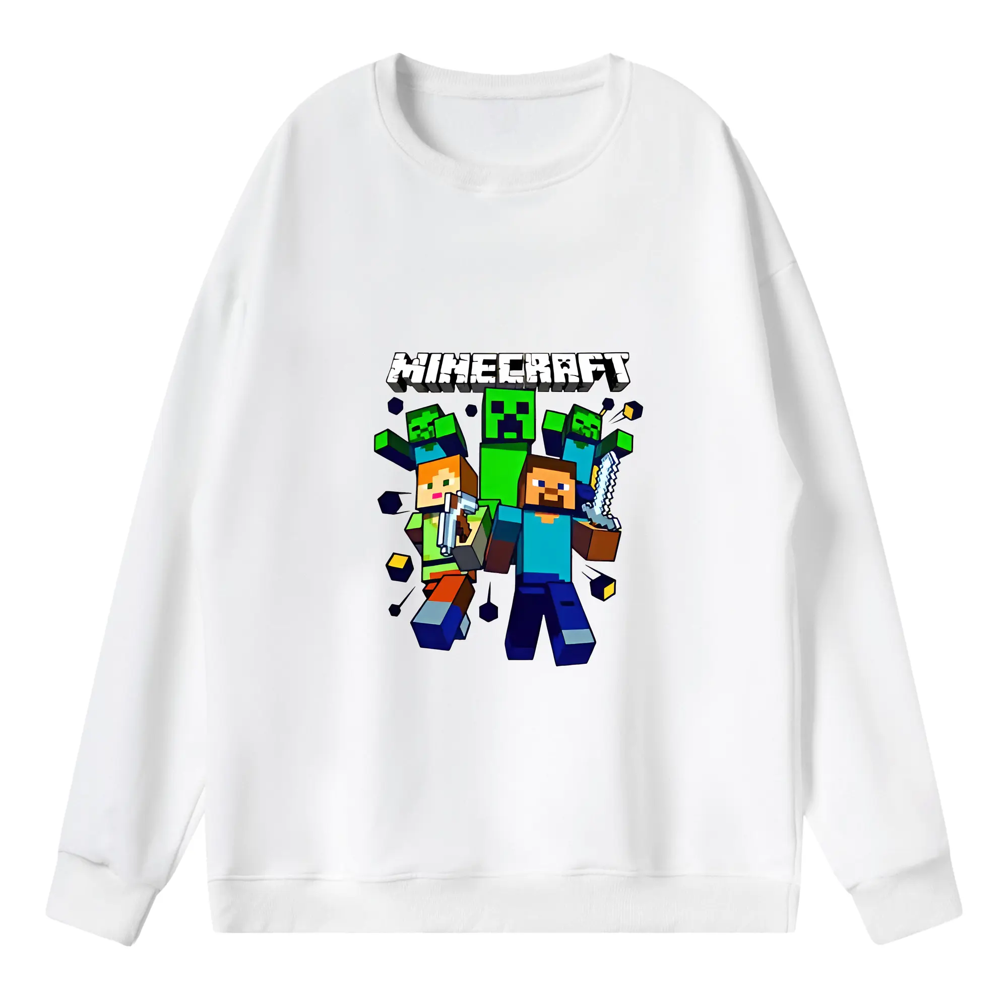 マイクラ グッズ  マイクラ - 薄手 クルーネック スウェット 裏毛260g · ポリエステル 春秋向け カジュアル 男女兼用 · トレーナー デイリー スポーツ 散歩に最適