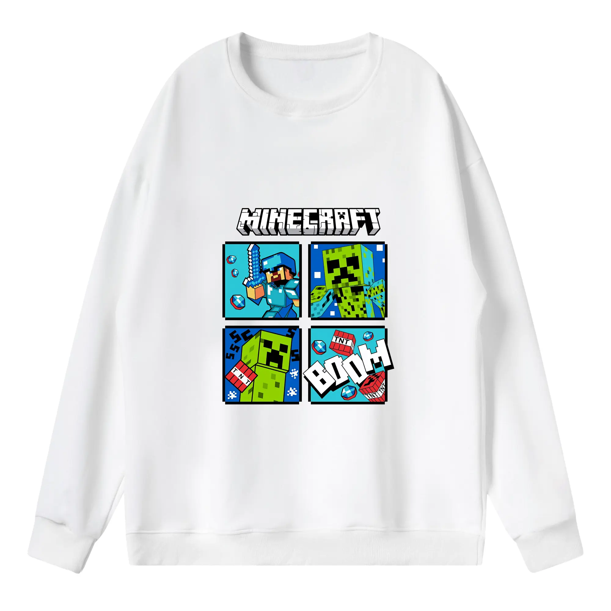 マイクラ グッズ  マイクラ - 薄手 クルーネック スウェット 裏毛260g · ポリエステル 春秋向け カジュアル 男女兼用 · トレーナー デイリー スポーツ 散歩に最適