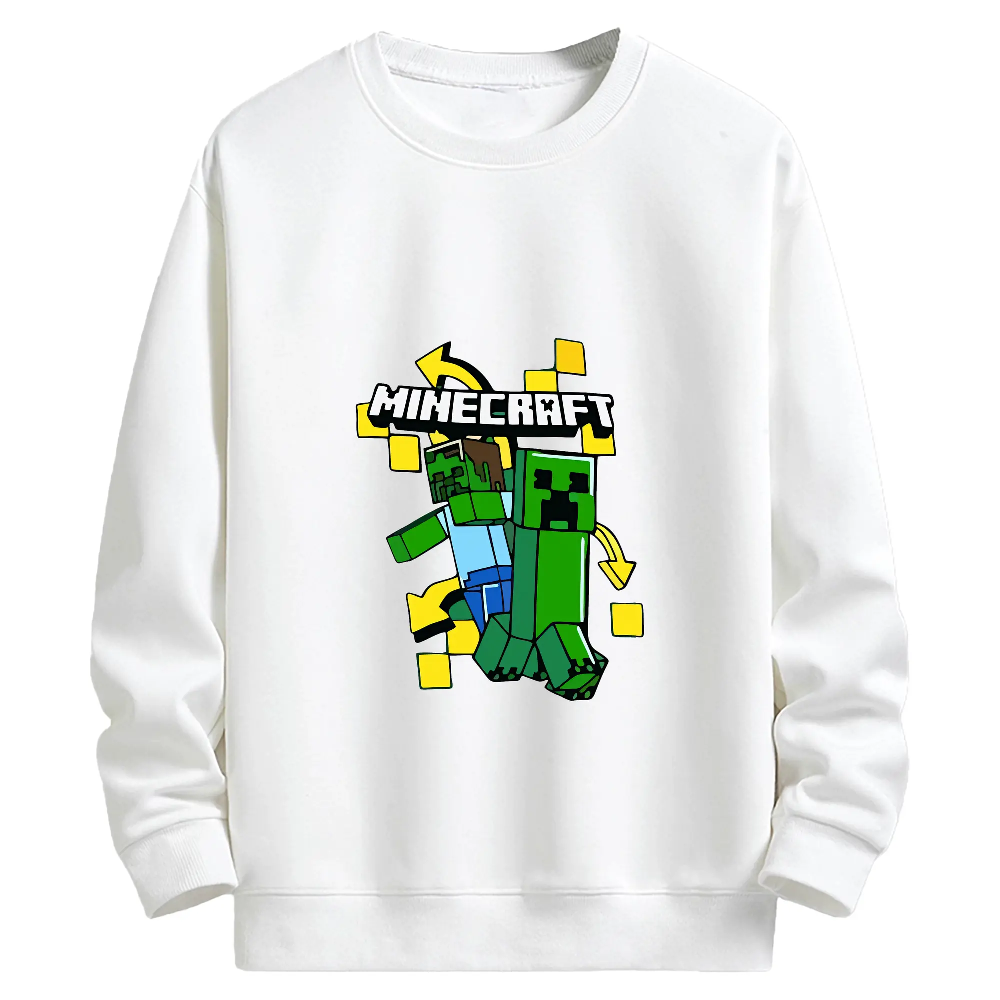 マイクラ グッズ  マイクラ - キッズ クルーネックスウェットシャツ ・ フロントプリント ・ 綿80％ ポリエステル20％ ・ 快適 通学 スポーツ 日常使い お散歩用