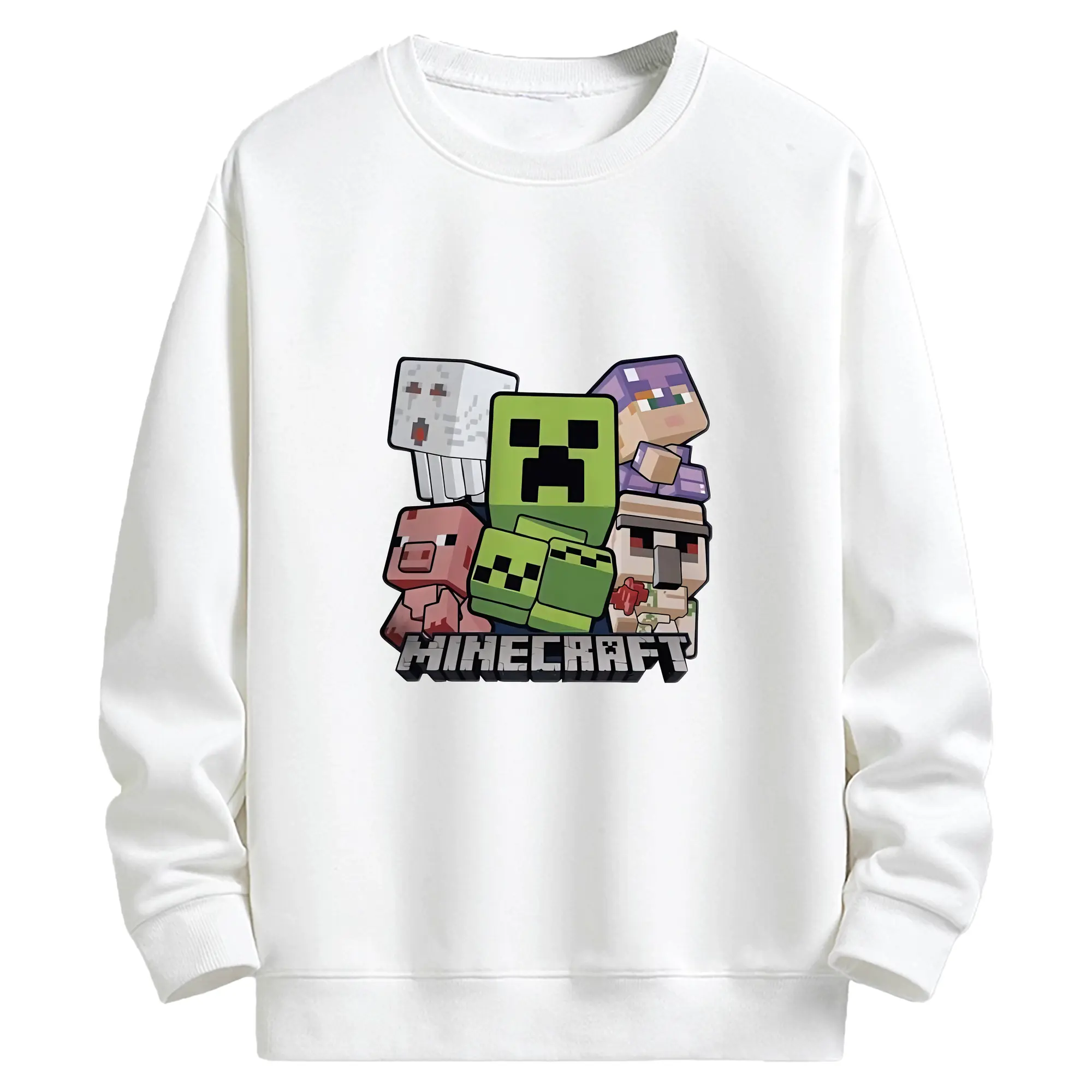 マイクラ グッズ  マイクラ - キッズ クルーネックスウェットシャツ ・ フロントプリント ・ 綿80％ ポリエステル20％ ・ 快適 通学 スポーツ 日常使い お散歩用