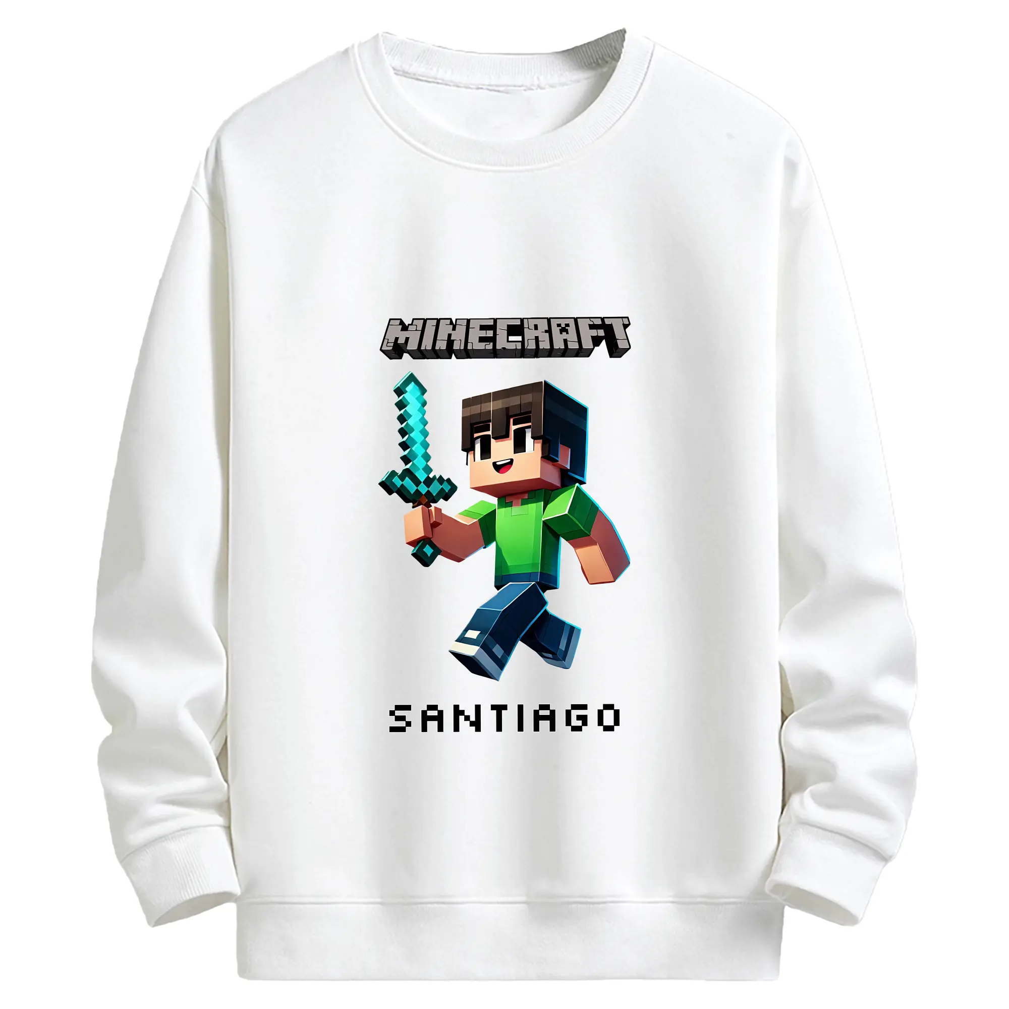 マイクラ グッズ  マイクラ - キッズ クルーネックスウェットシャツ ・ フロントプリント ・ 綿80％ ポリエステル20％ ・ 快適 通学 スポーツ 日常使い お散歩用