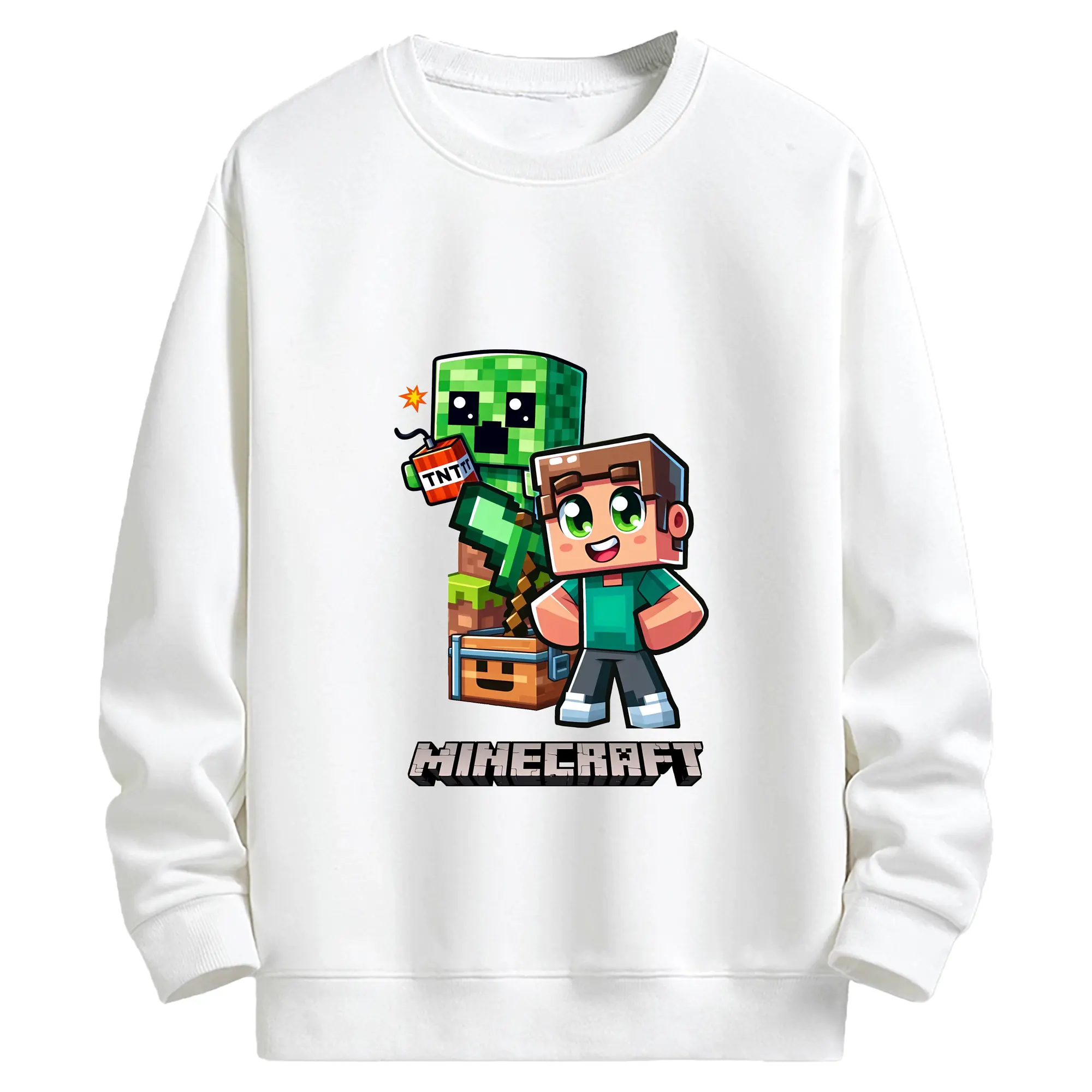 マイクラ グッズ  マイクラ - キッズ クルーネックスウェットシャツ ・ フロントプリント ・ 綿80％ ポリエステル20％ ・ 快適 通学 スポーツ 日常使い お散歩用